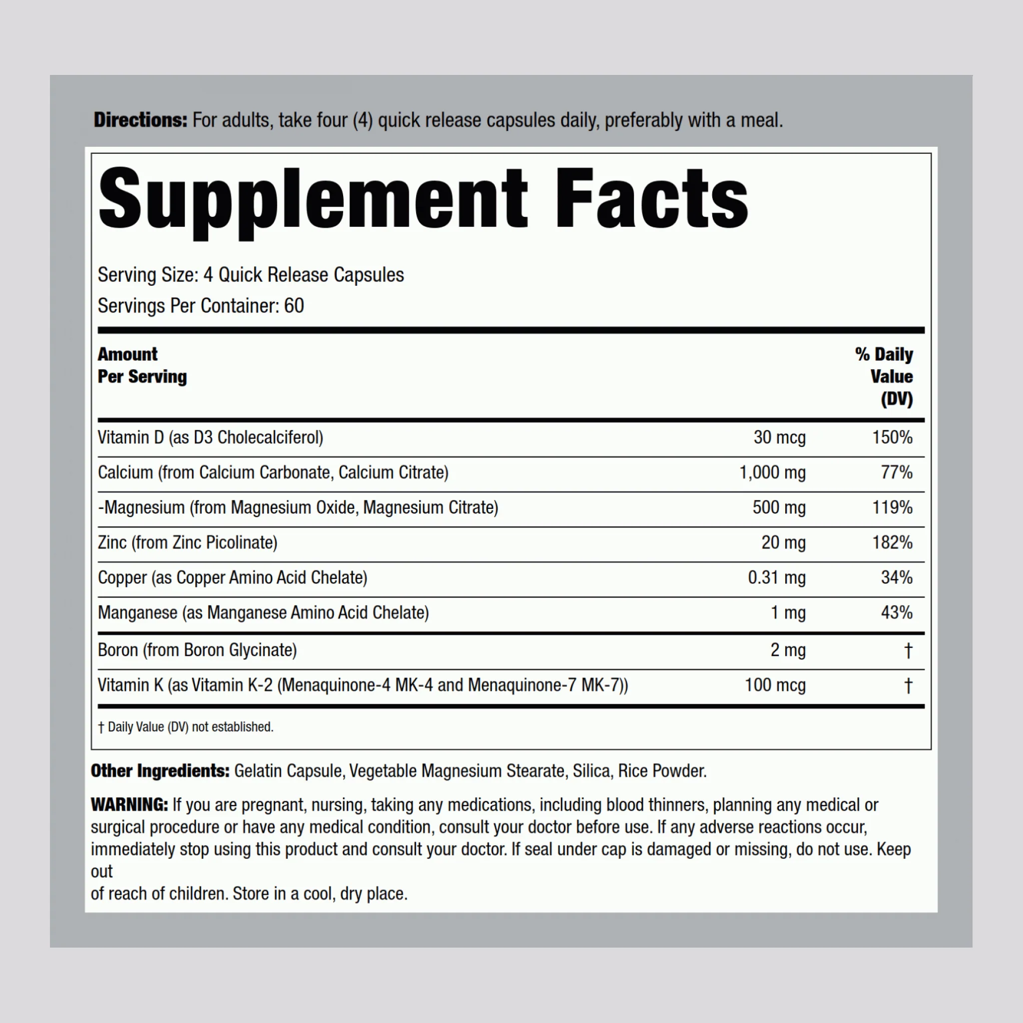 Bone Support with Vitamin K2, 240 Quick Release Capsules, 2  Bottles - Image 2