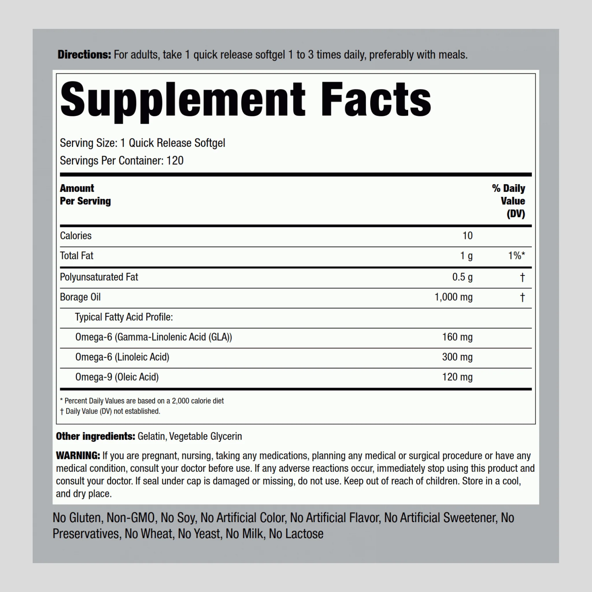 Borage Oil (GLA), 1000 mg, 120 Quick Release Softgels, 2  Bottles - Image 2