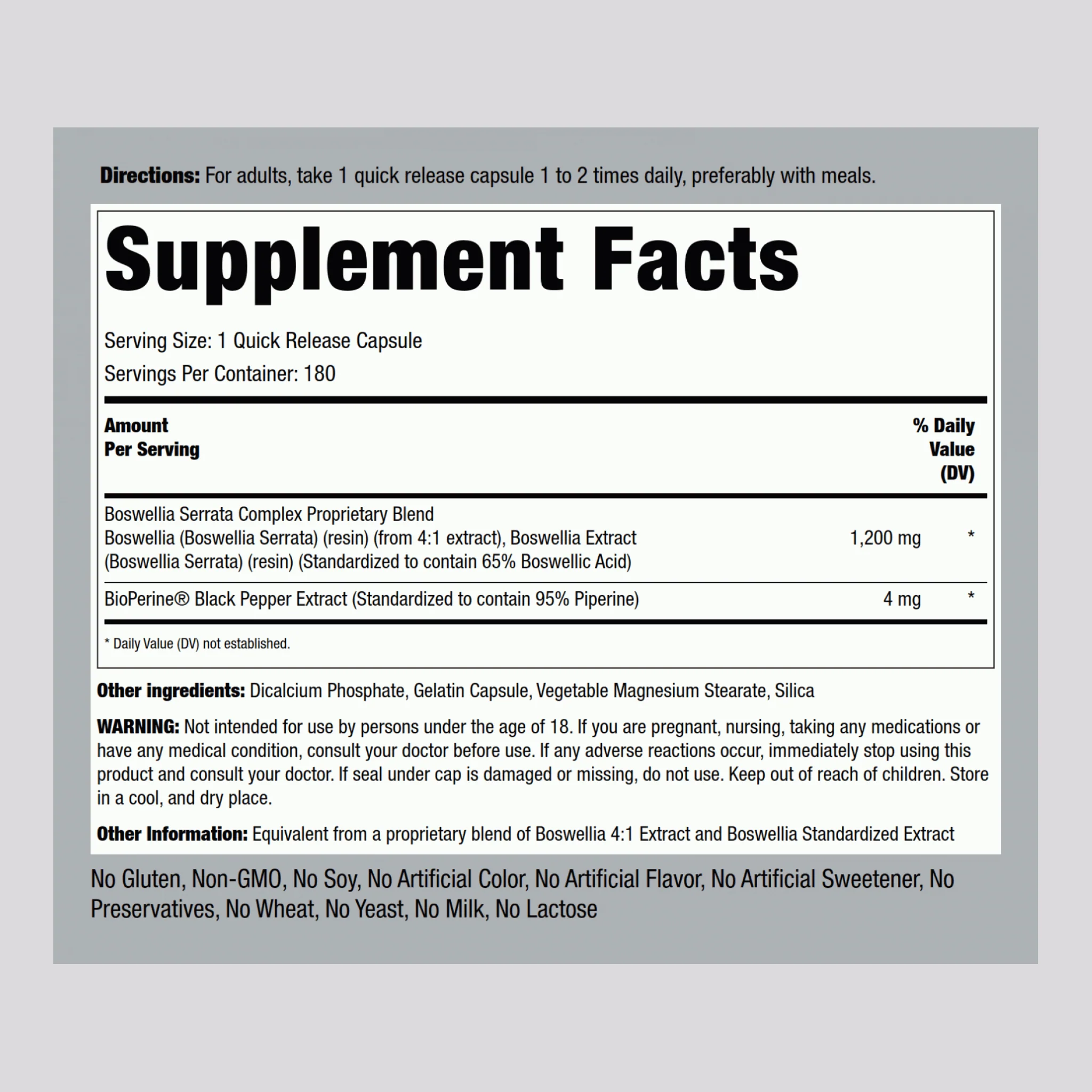 Boswellia Serrata, 1200 mg, 180 Quick Release Capsules - Image 2