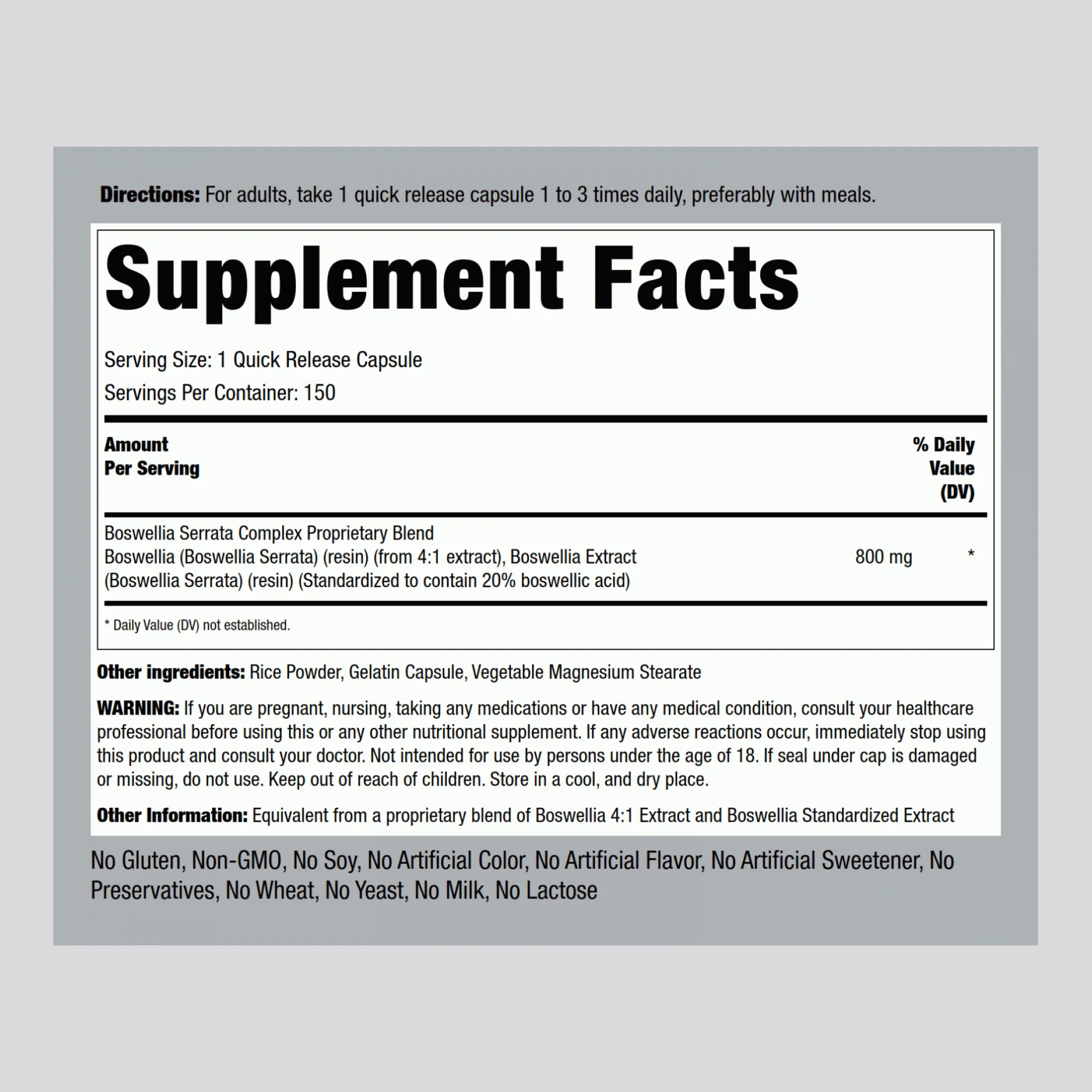 Boswellia Serrata Standardized Complex, 800 mg, 150 Quick Release Capsules, 2  Bottles - Image 2