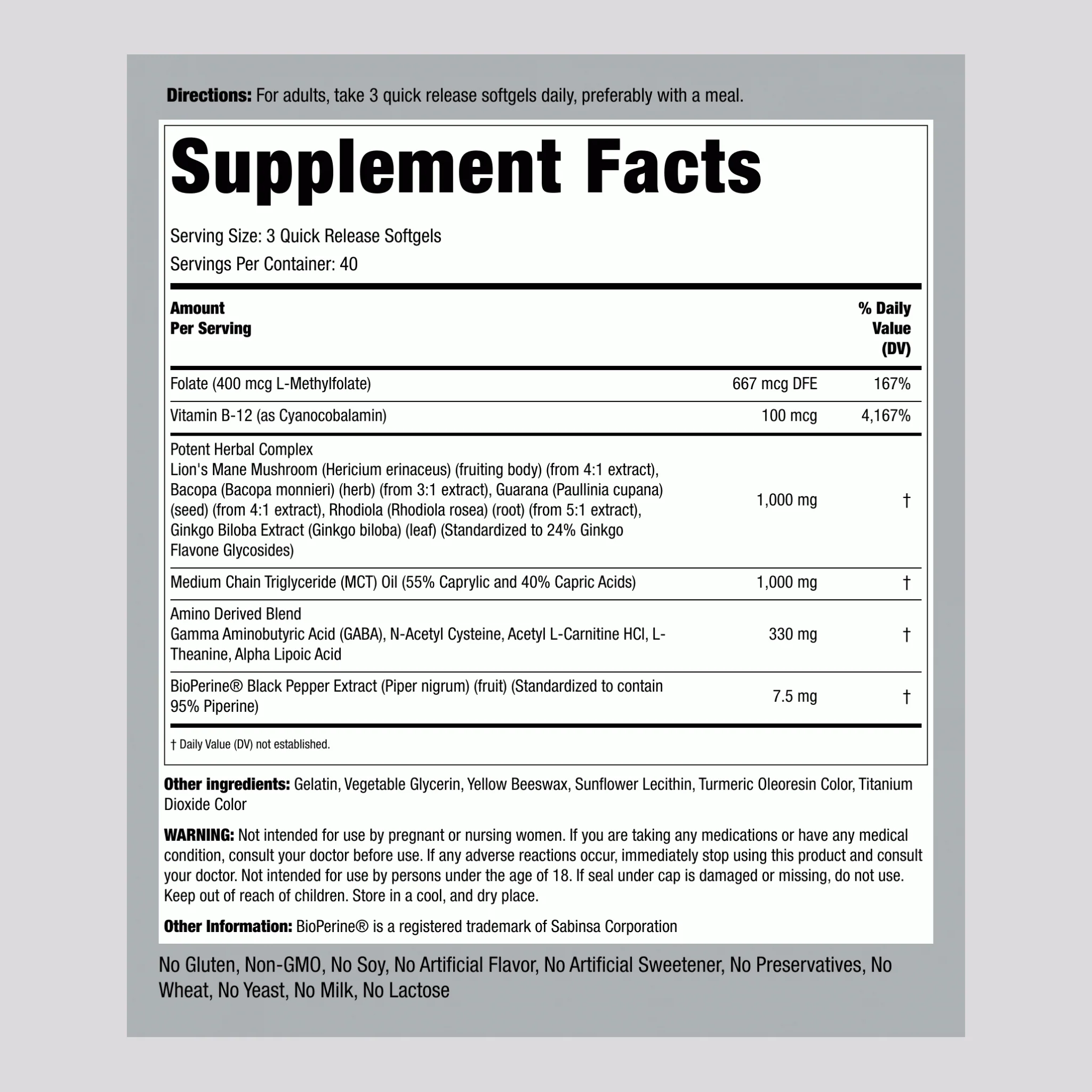 Brain Up, 120 Quick Release Softgels - Image 2