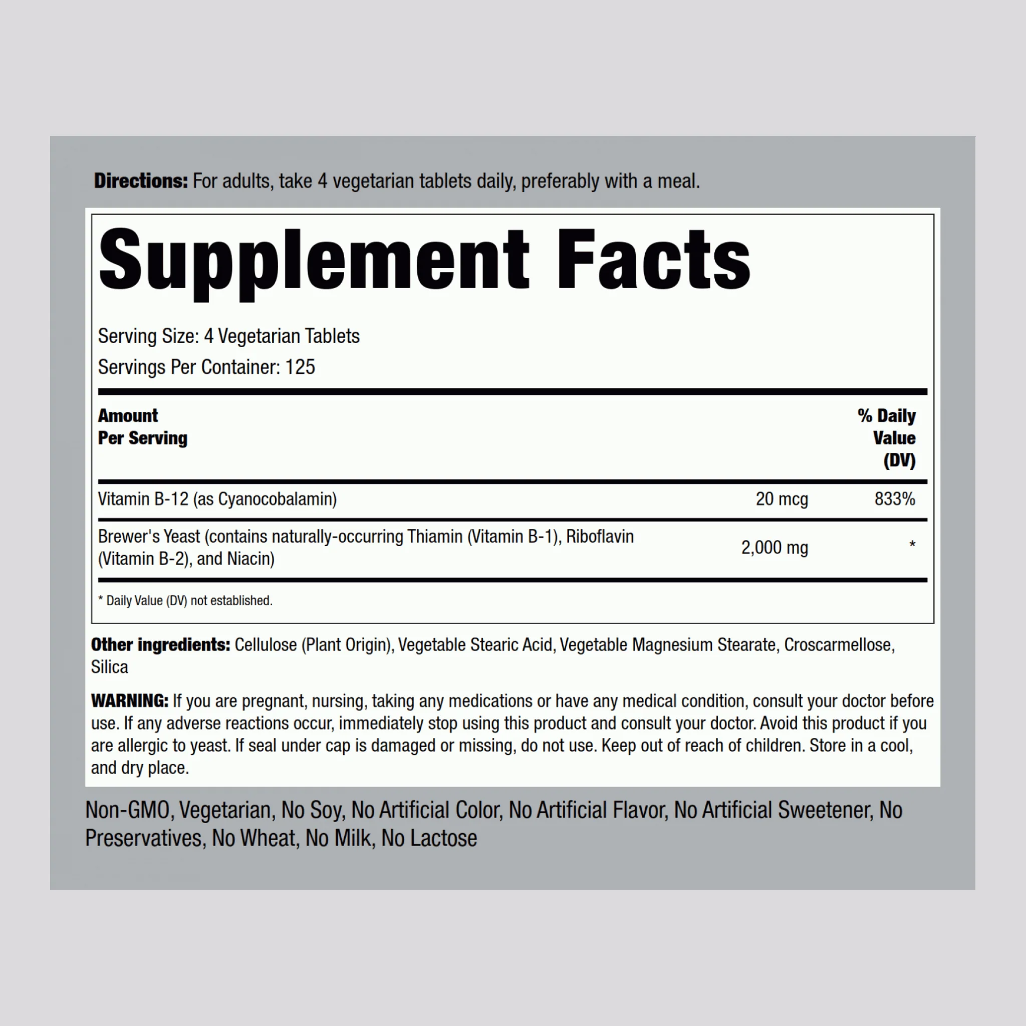 Brewer's Yeast, 2000 mg (per serving), 500 Tablets - Image 2