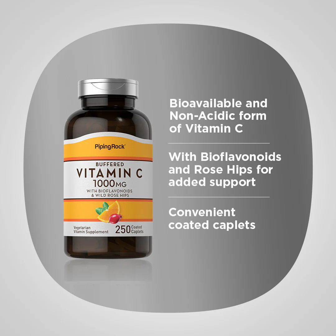 Buffered C 1000 mg with Bioflavonoids & Wild Rose Hips, 250 Coated Caplets - Image 4
