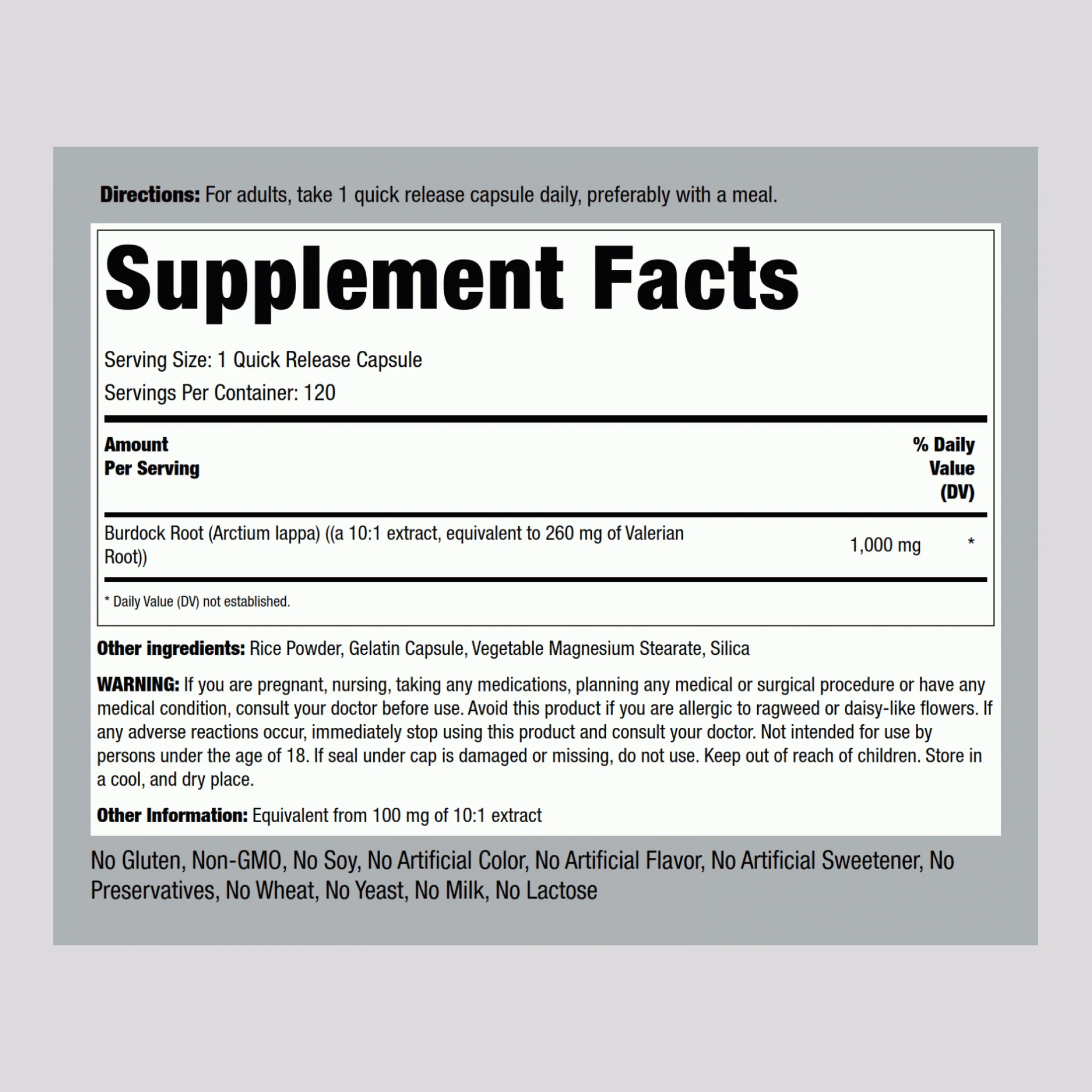 Burdock Root, 1000 mg, 120 Quick Release Capsules, 2  Bottles - Image 2