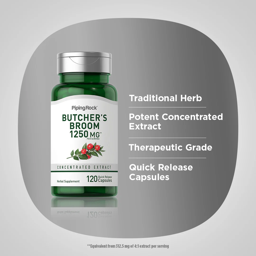 Butcher's Broom, 1250 mg (per serving), 120 Quick Release Capsules - Image 4