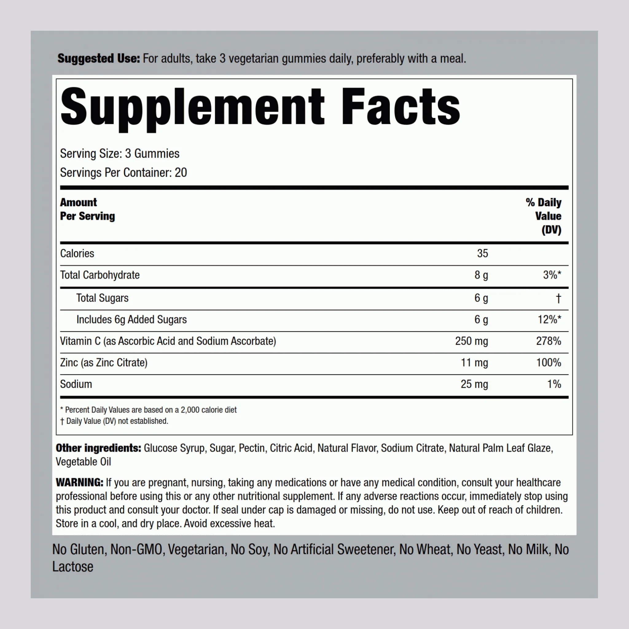 C + Zinc Immune Support (Honey Lemon), 60 Vegetarian Gummies - Image 2