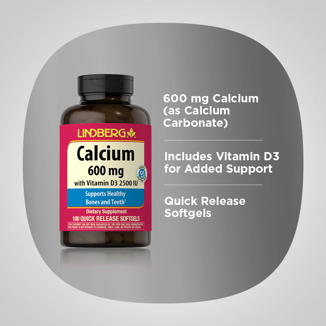 Calcium 600 mg with Vitamin D3 2500 IU, 100 Quick Release Softgels - Image 4