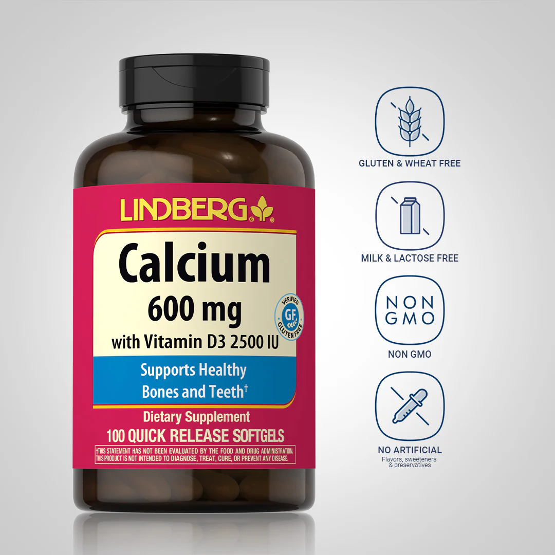 Calcium 600 mg with Vitamin D3 2500 IU, 100 Quick Release Softgels - Image 5