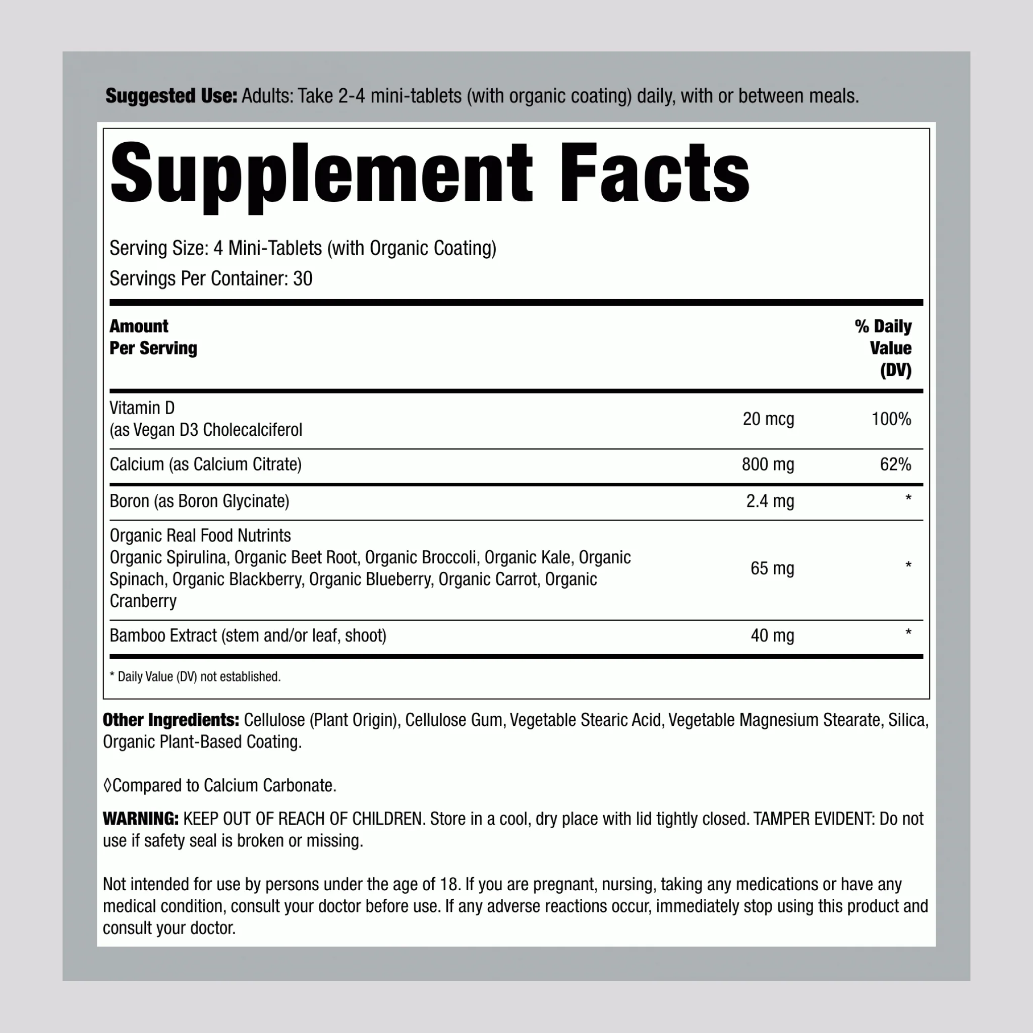 Calcium Citrate Mini-Tablets + Real Food Nutrients, 120 Vegan Mini-Tablets - Image 2