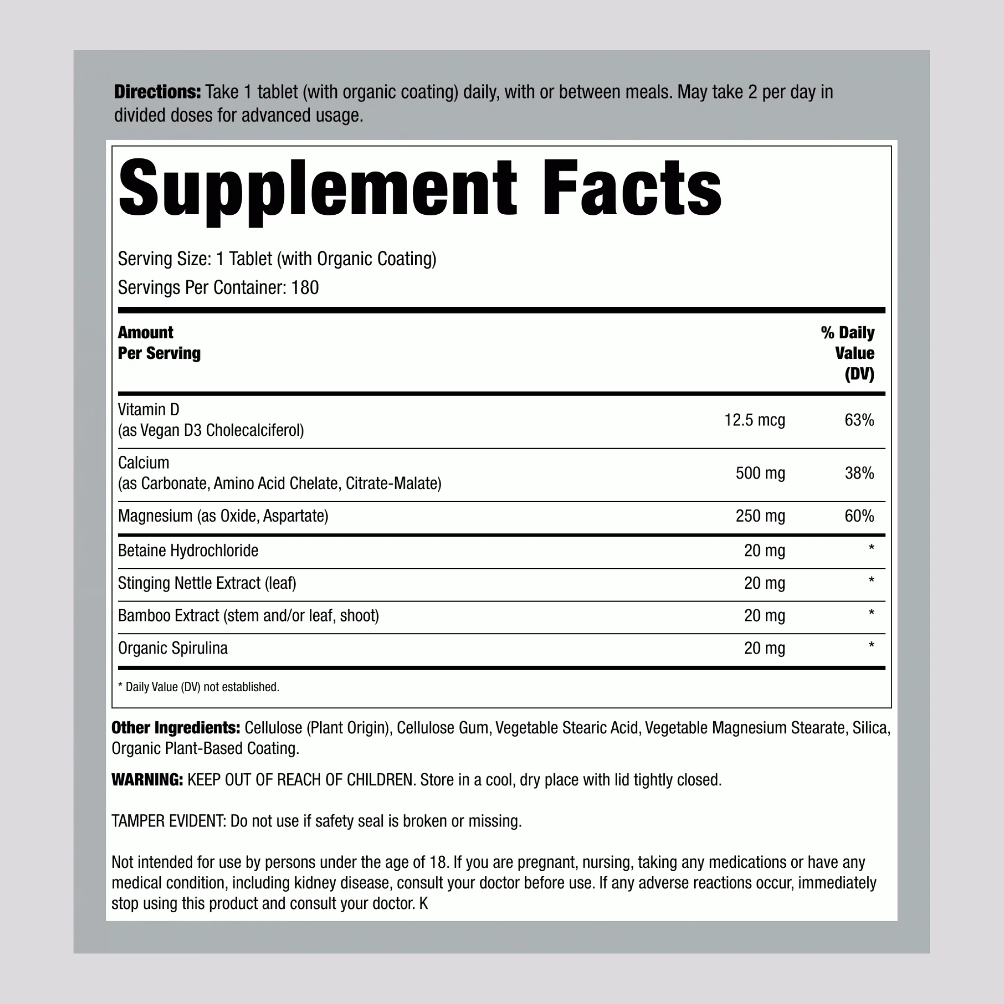 Calcium Magnesium and Vegan D3 + Real Food Nutrients, 180 Vegetarian Caplets - Image 2