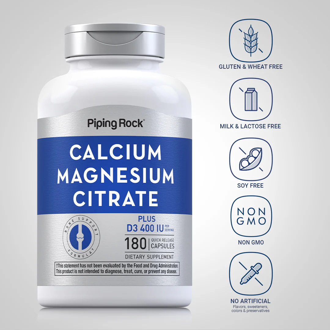 Calcium & Magnesium Citrate Plus D3 (Cal 300mg/Mag 150mg/D3 400IU) (per serving), 180 Quick Release Capsules - Image 5