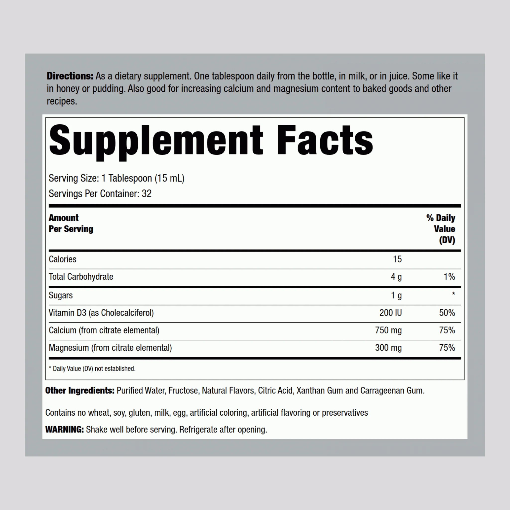 Calcium Magnesium Citrate plus D3 Liquid (Blueberry), 16 fl oz (473 mL) Bottle - Image 2