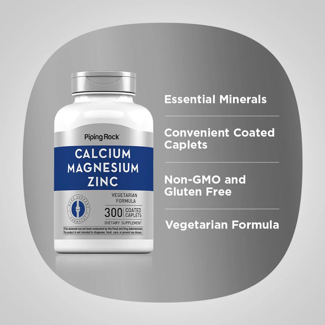 Calcium Magnesium Zinc (Cal 1000mg/Mag 400mg/Zn 15mg) (per serving), 300 Coated Caplets, 2  Bottles - Image 4