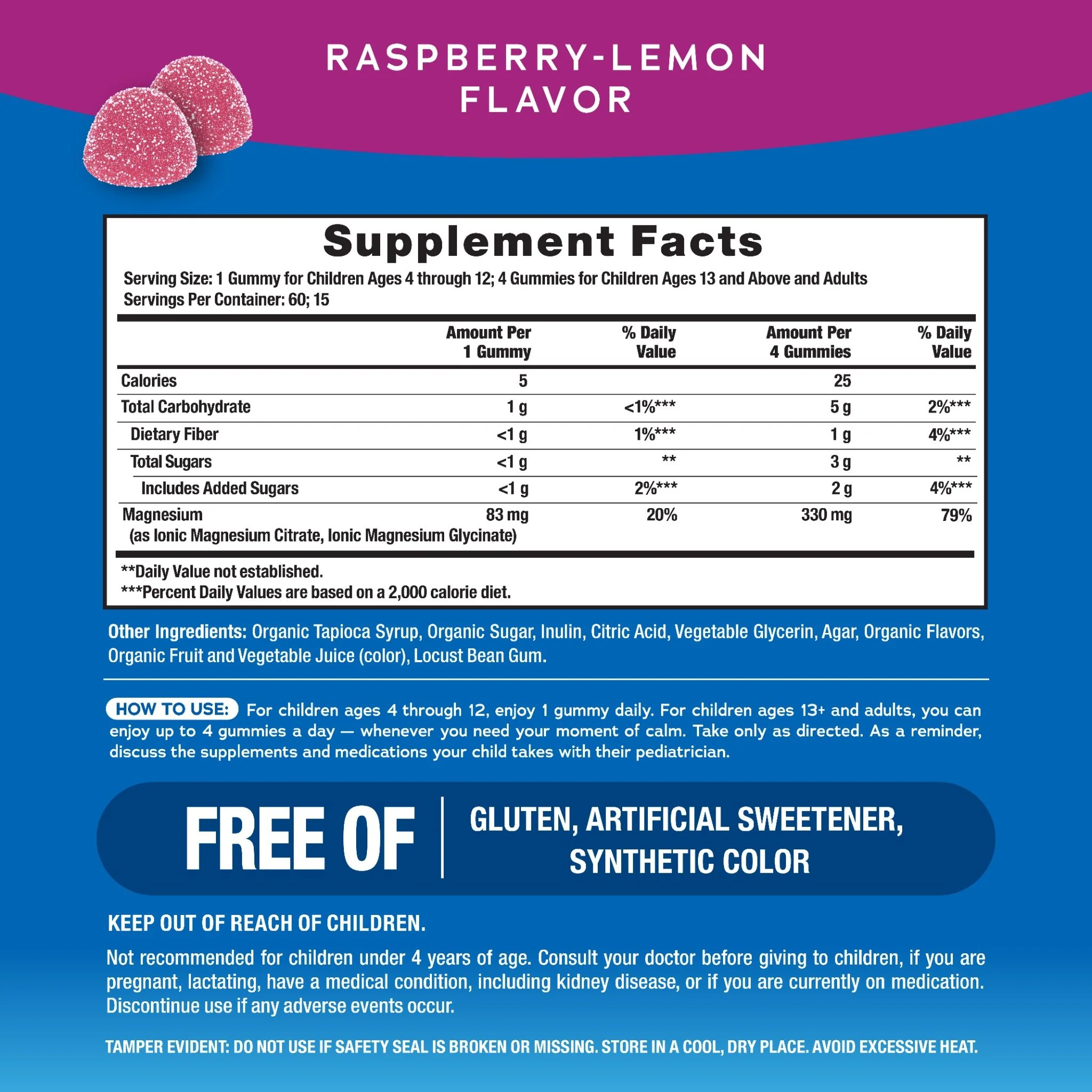 CALM Gummies Raspberry-Lemon Flavor, 60 Tasty Gummies - Image 3