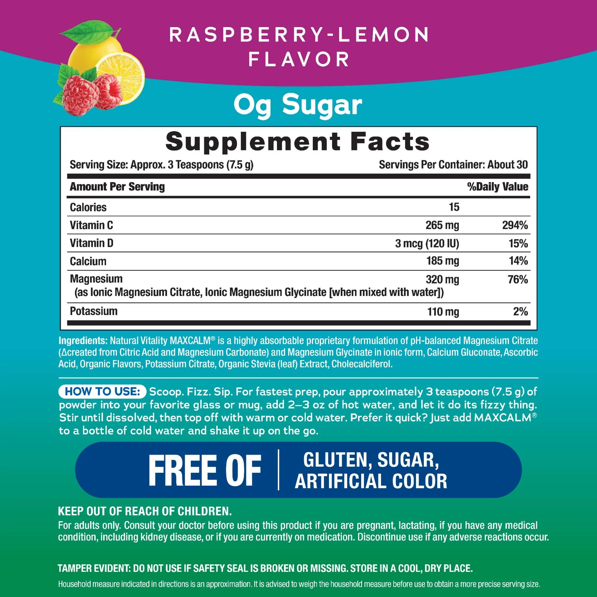CALM plus Calcium Powder Raspberry-Lemon, 8 oz (226 g) - Image 3