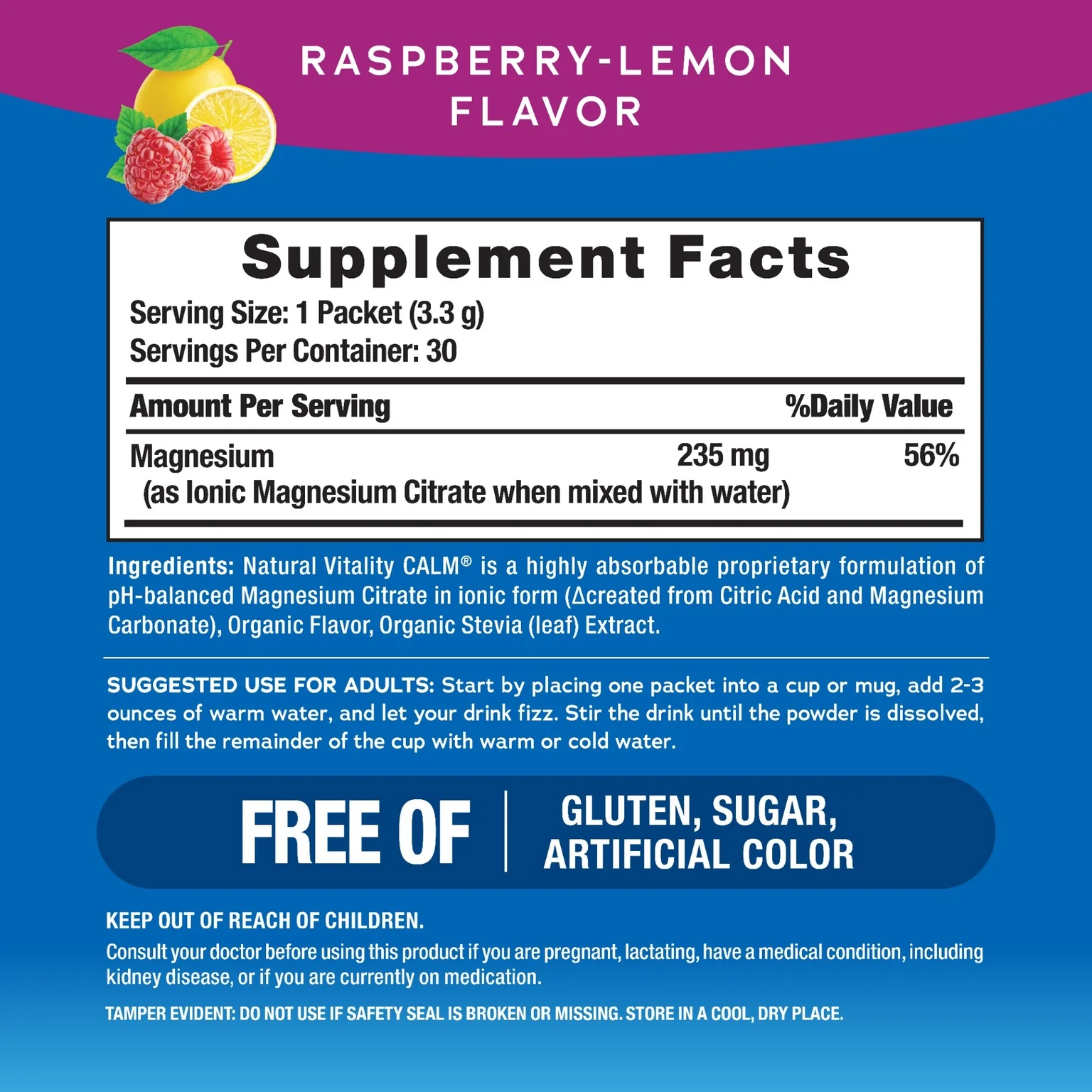 CALM Powder Raspberry-Lemon Stick Packs, 30 Stick Packs - Image 4