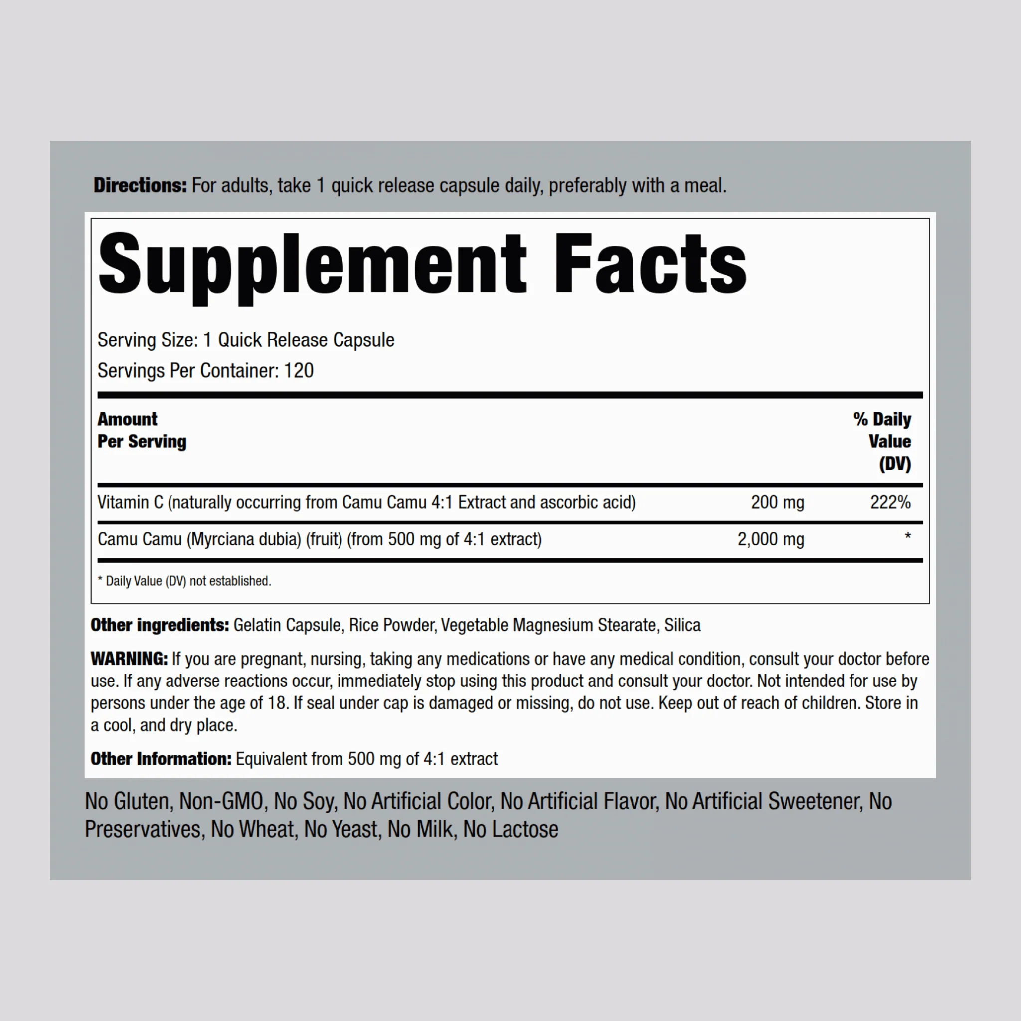 Camu Camu Extract, 2000 mg, 120 Quick Release Capsules, 2  Bottles - Image 2