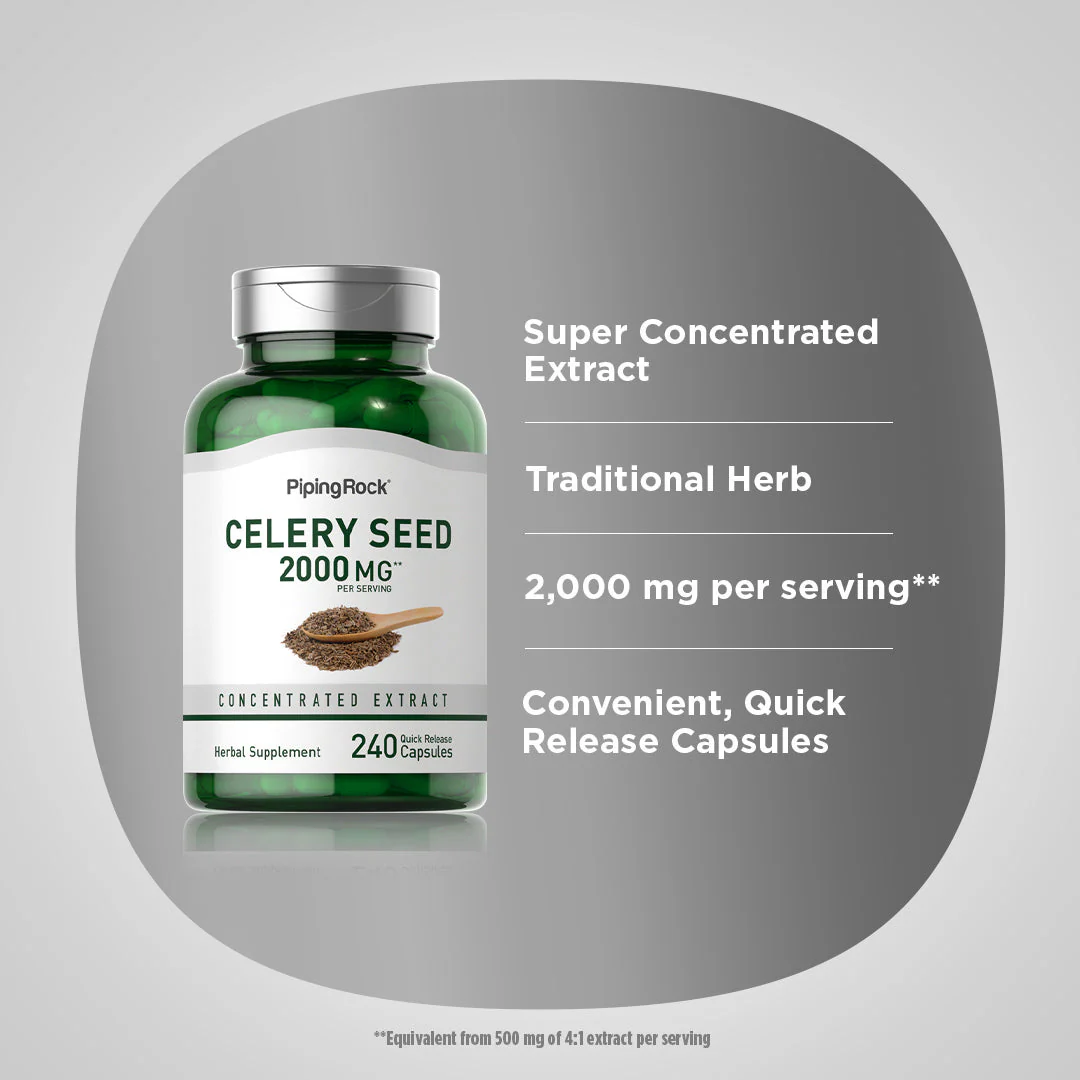 Celery Seed, 2000 mg (per serving), 240 Quick Release Capsules, 2  Bottles - Image 5