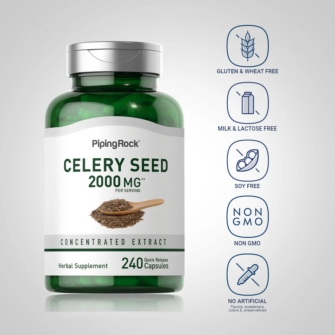 Celery Seed, 2000 mg (per serving), 240 Quick Release Capsules, 2  Bottles - Image 6