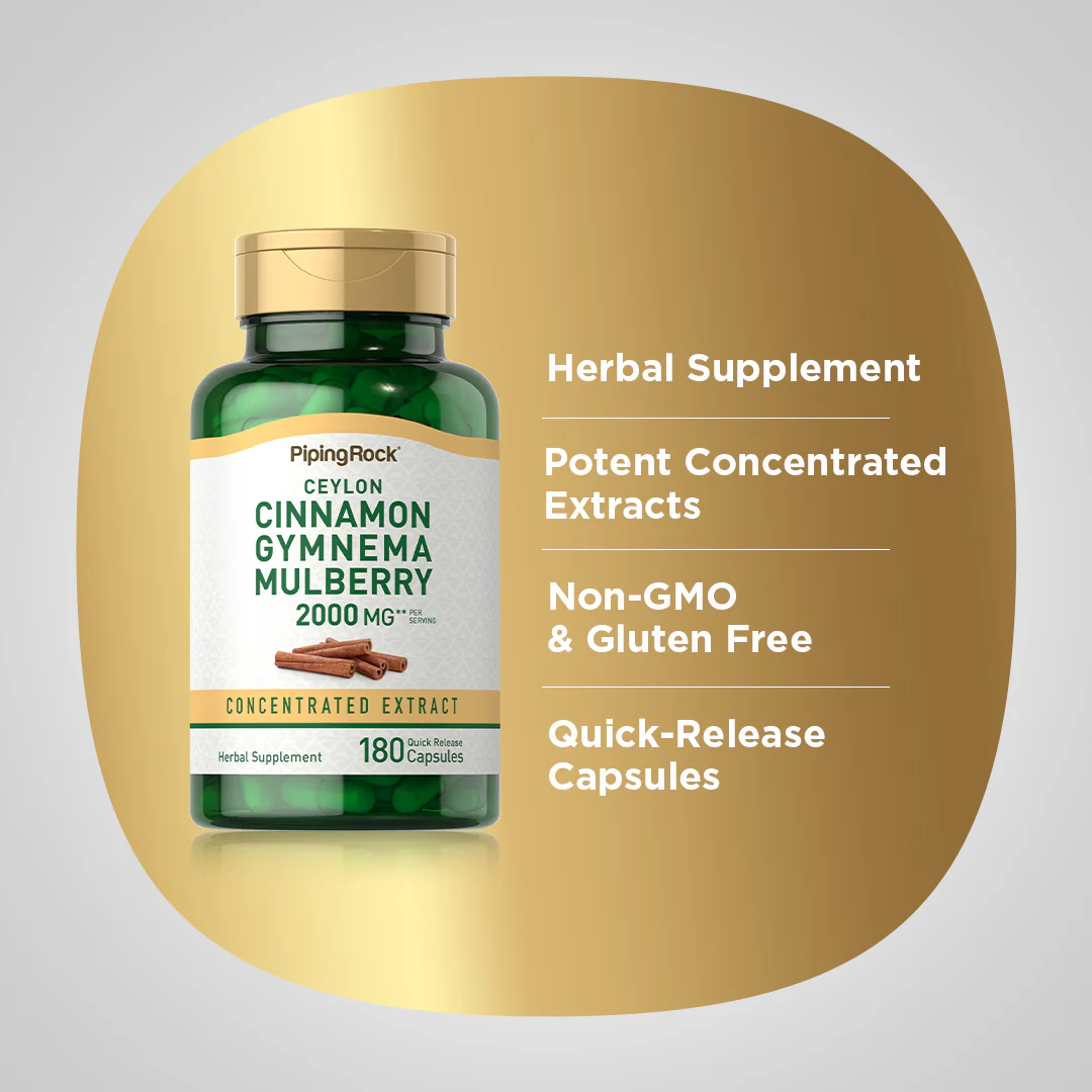 Ceylon Cinnamon Gymnema Mulberry Complex, 2000 mg (per serving), 180 Quick Release Capsules - Image 4