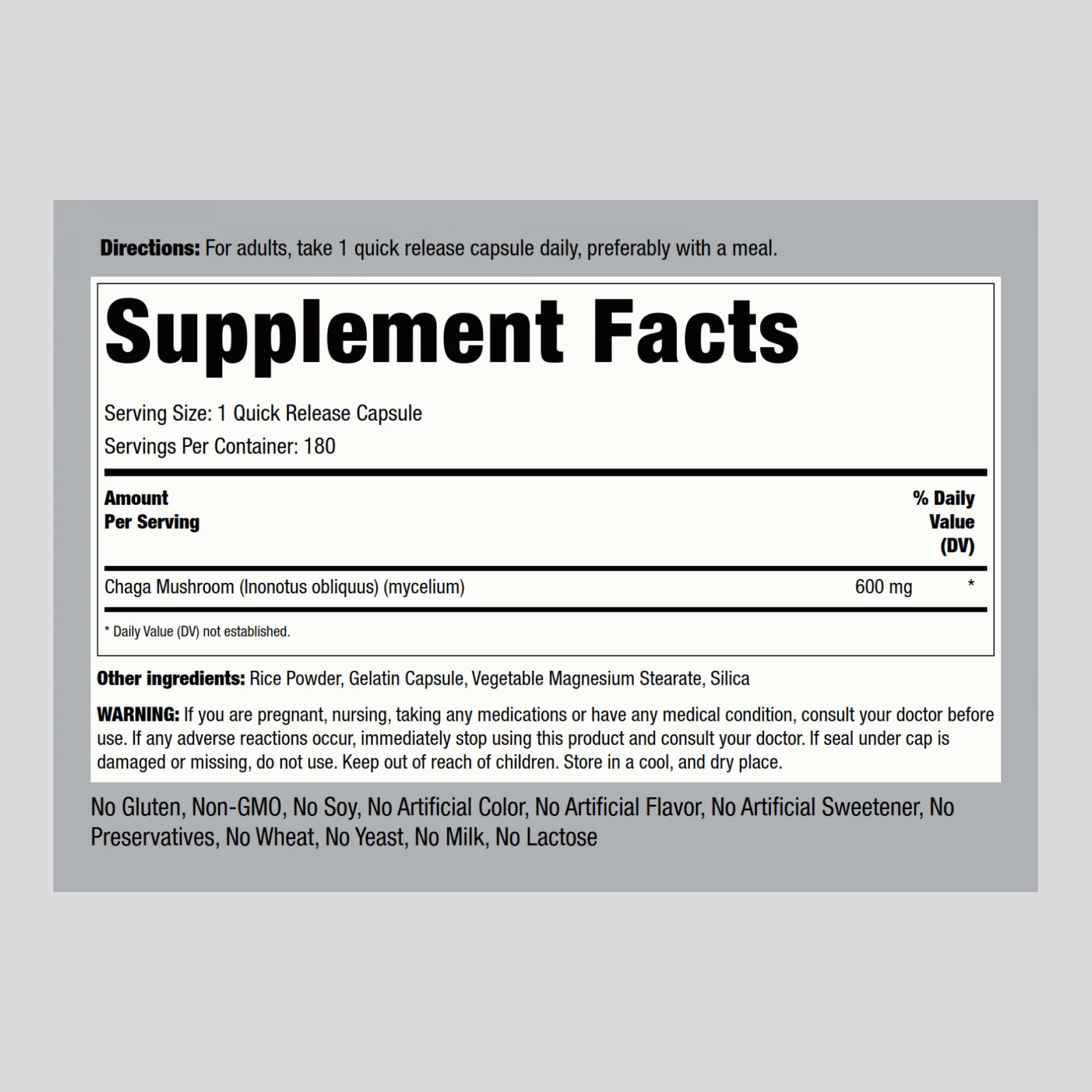 Chaga Mushroom, 600 mg, 180 Quick Release Capsules, 2  Bottles - Image 2