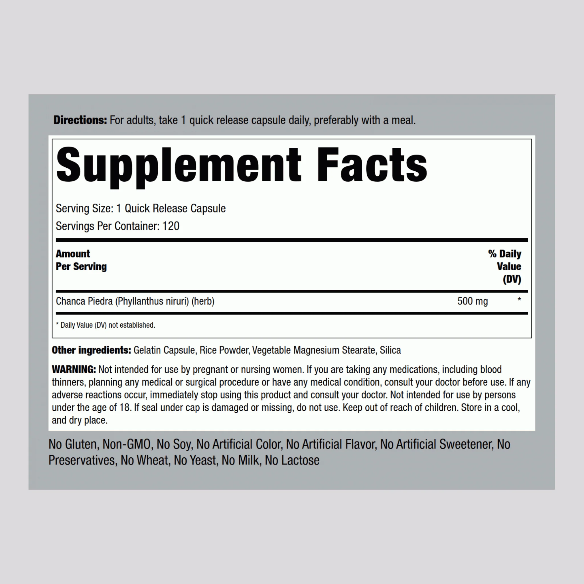 Chanca Piedra (Phyllanthus niruri), 500 mg, 120 Quick Release Capsules, 2  Bottles - Image 2
