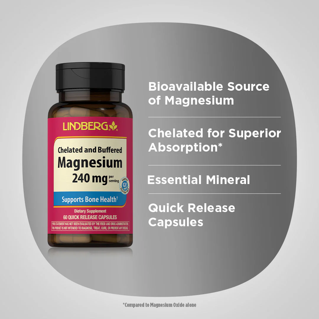 Chelated Magnesium, 240 mg (per serving), 60 Quick Release Capsules - Image 4