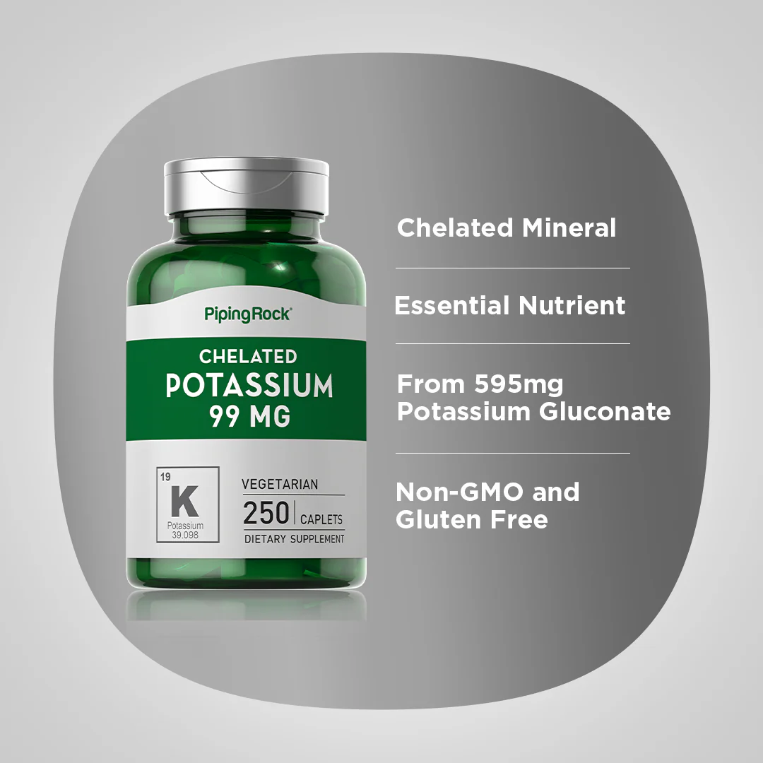 Chelated Potassium (Gluconate), 99 mg, 250 Vegetarian Caplets - Image 4