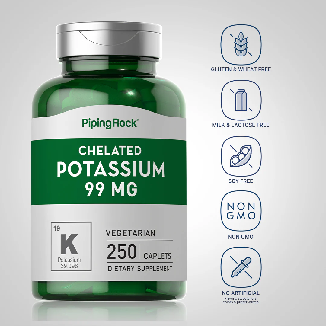 Chelated Potassium (Gluconate), 99 mg, 250 Vegetarian Caplets - Image 5