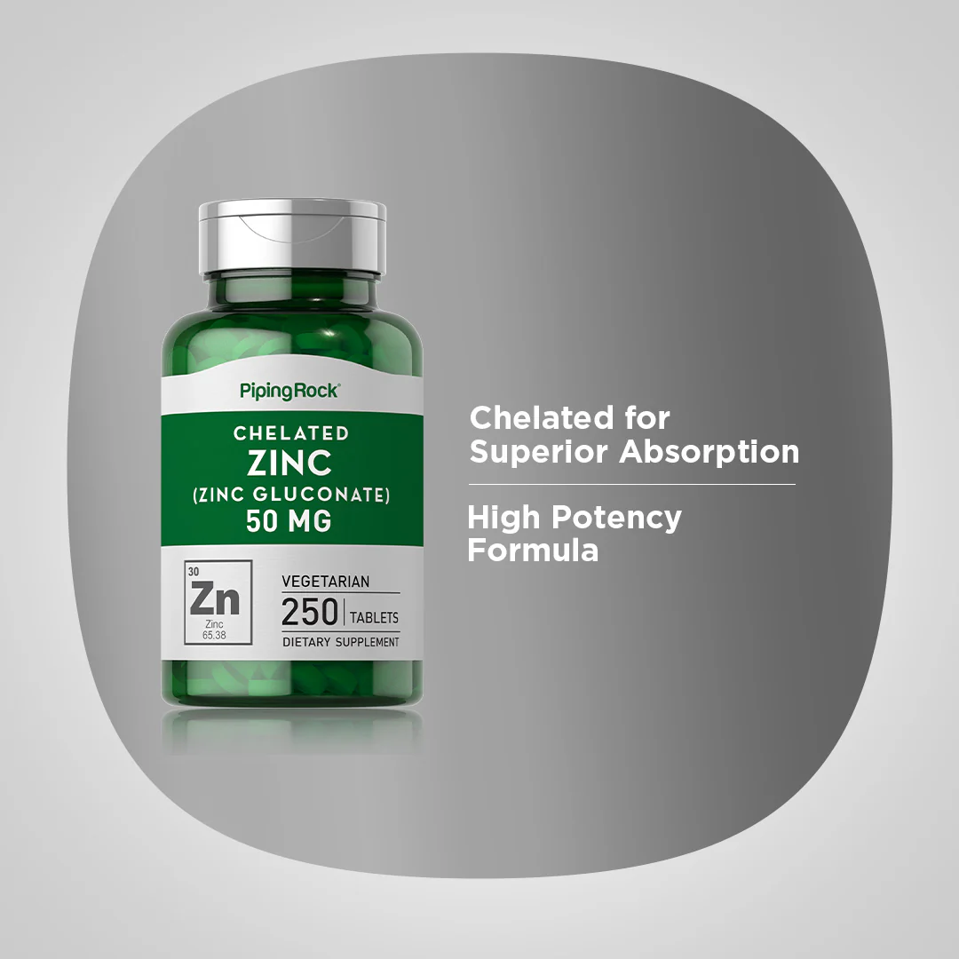 Chelated Zinc (Gluconate), 50 mg, 250 Vegetarian Tablets - Image 4