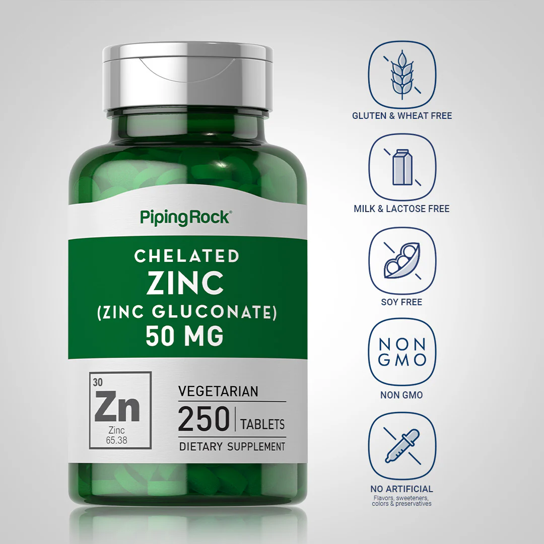 Chelated Zinc (Gluconate), 50 mg, 250 Vegetarian Tablets, 2  Bottles - Image 5