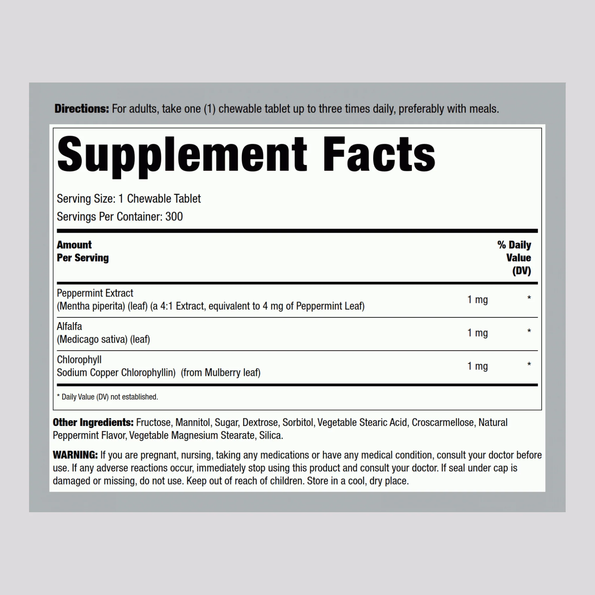 Chewable Chlorophyll  (Natural Peppermint), 300 Chewable Tablets - Image 2