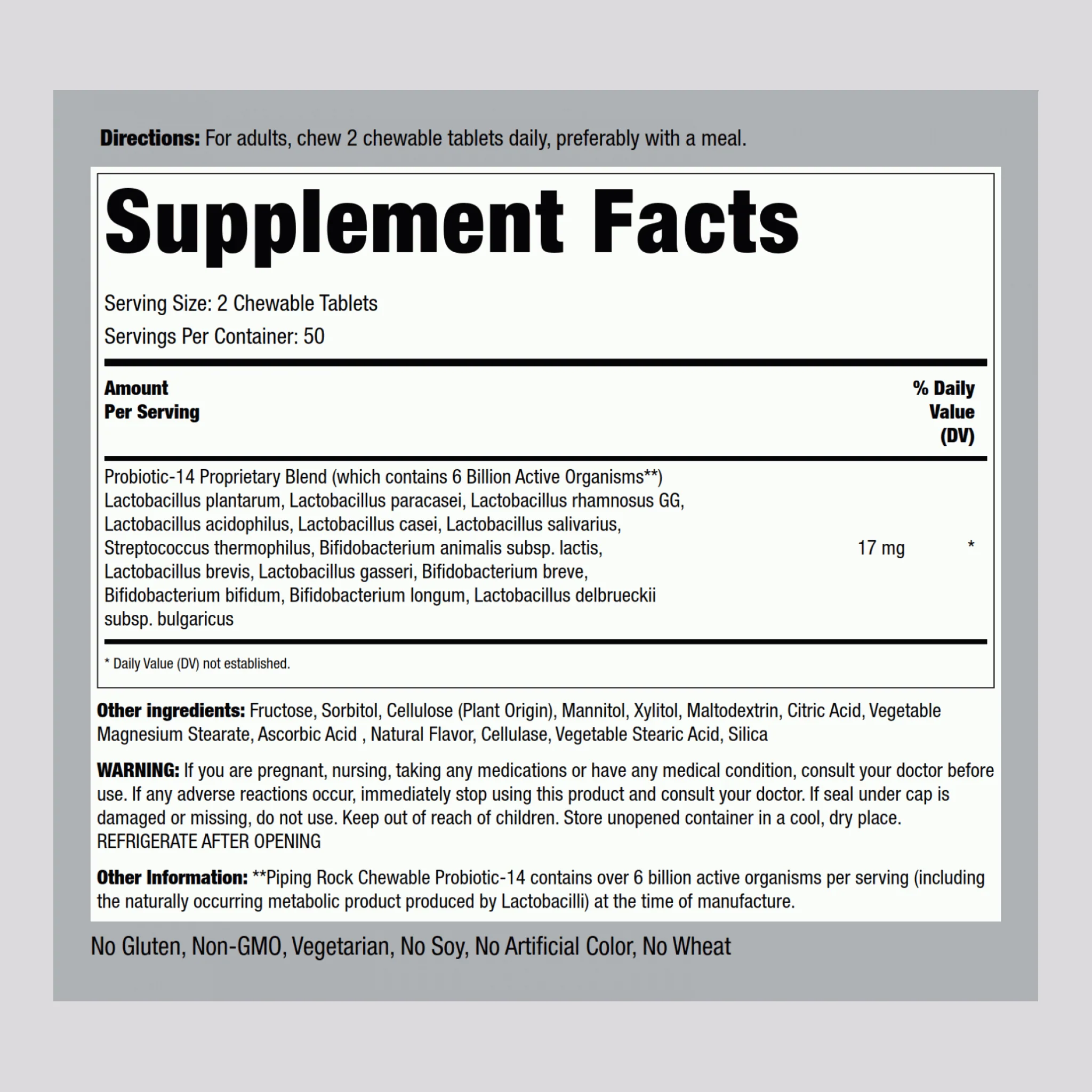 Chewable Probiotic 14 Strains 6 Billion Organisms (Berry), 100 Chewable Tablets, 2  Bottles - Image 2