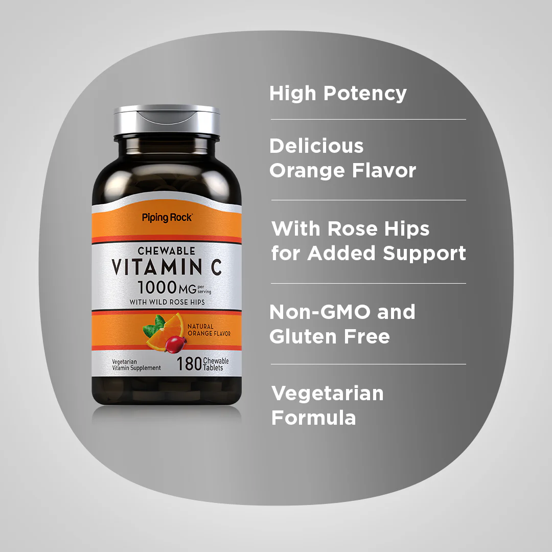 Chewable Vitamin C (Natural Orange), 1000 mg (per serving), 180 Chewable Tablets - Image 3