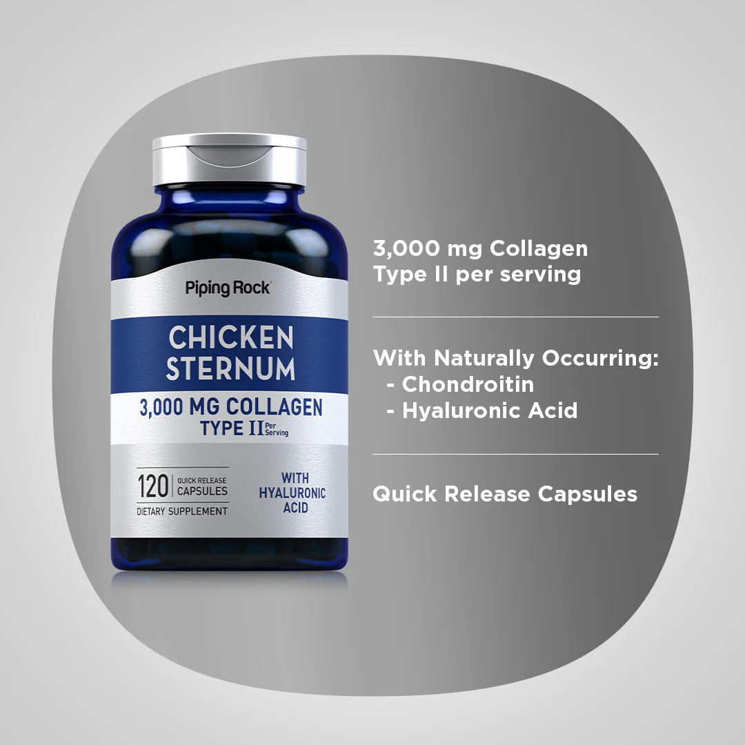 Chicken Sternum Collagen Type II, 3000 mg (per serving), 120 Quick Release Capsules - Image 4