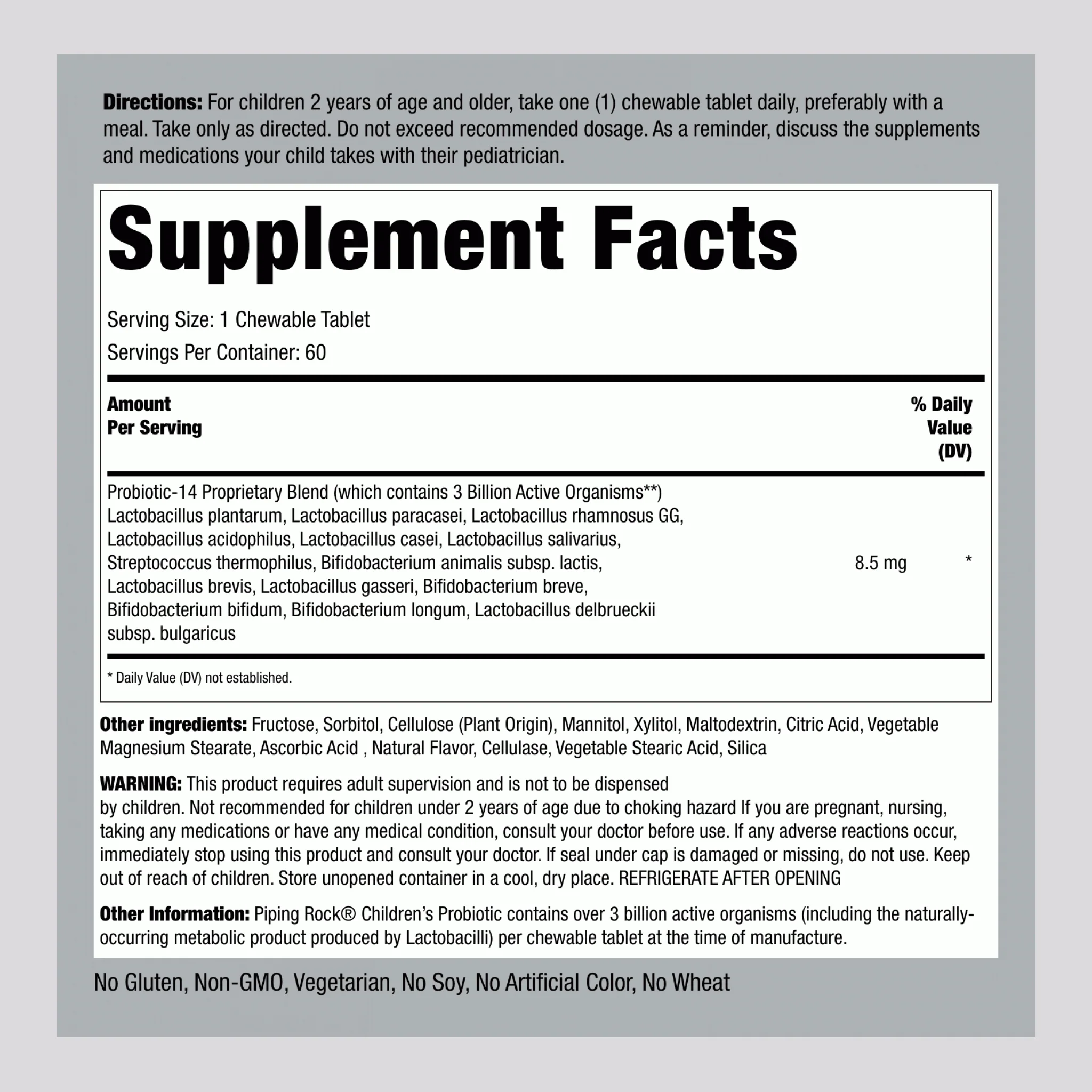 Children's Probiotic 14 Strains 3 Billion Organisms, 60 Chewable Tablets - Image 2