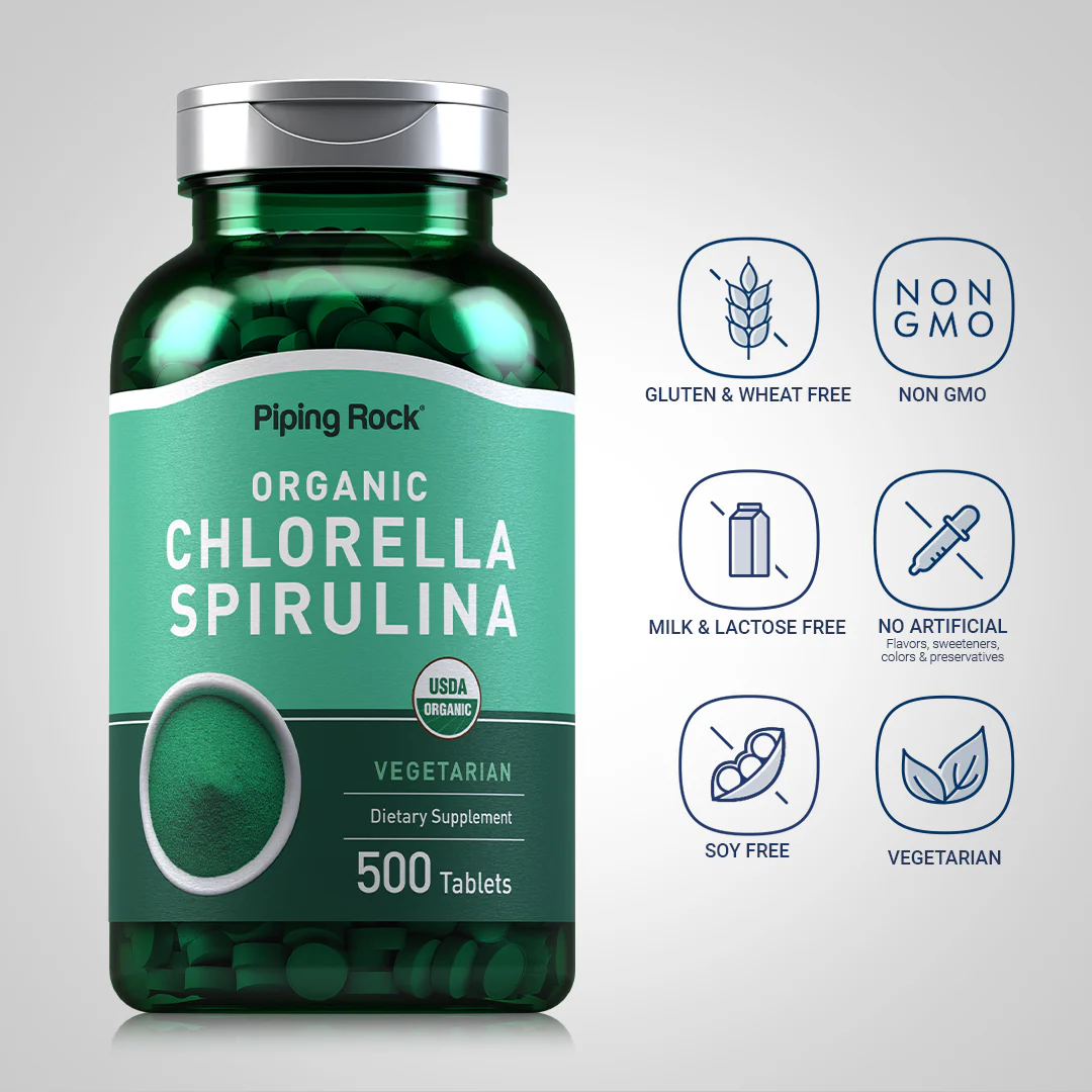 Chlorella Spirulina (Organic), 500 Tablets, 2  Bottles - Image 4