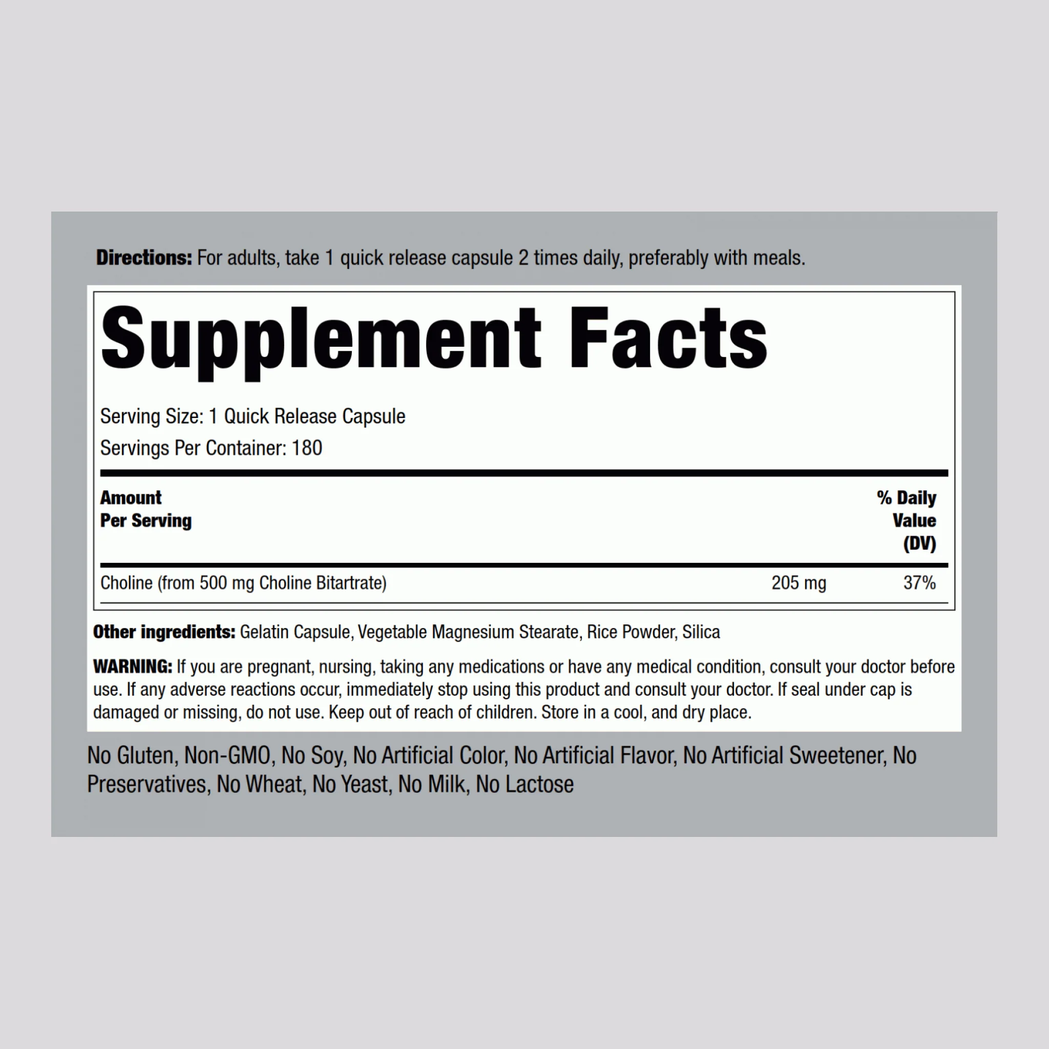 Choline, 500 mg, 180 Quick Release Capsules - Image 2