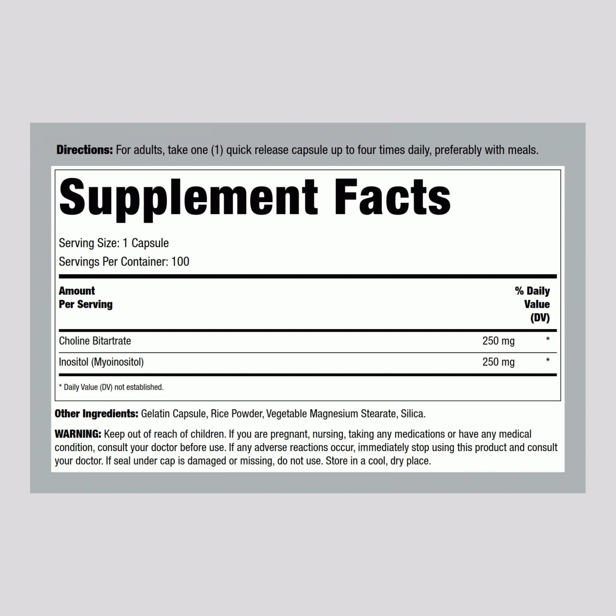 Choline & Inositol 500 mg, 100 Quick Release Capsules - Image 2