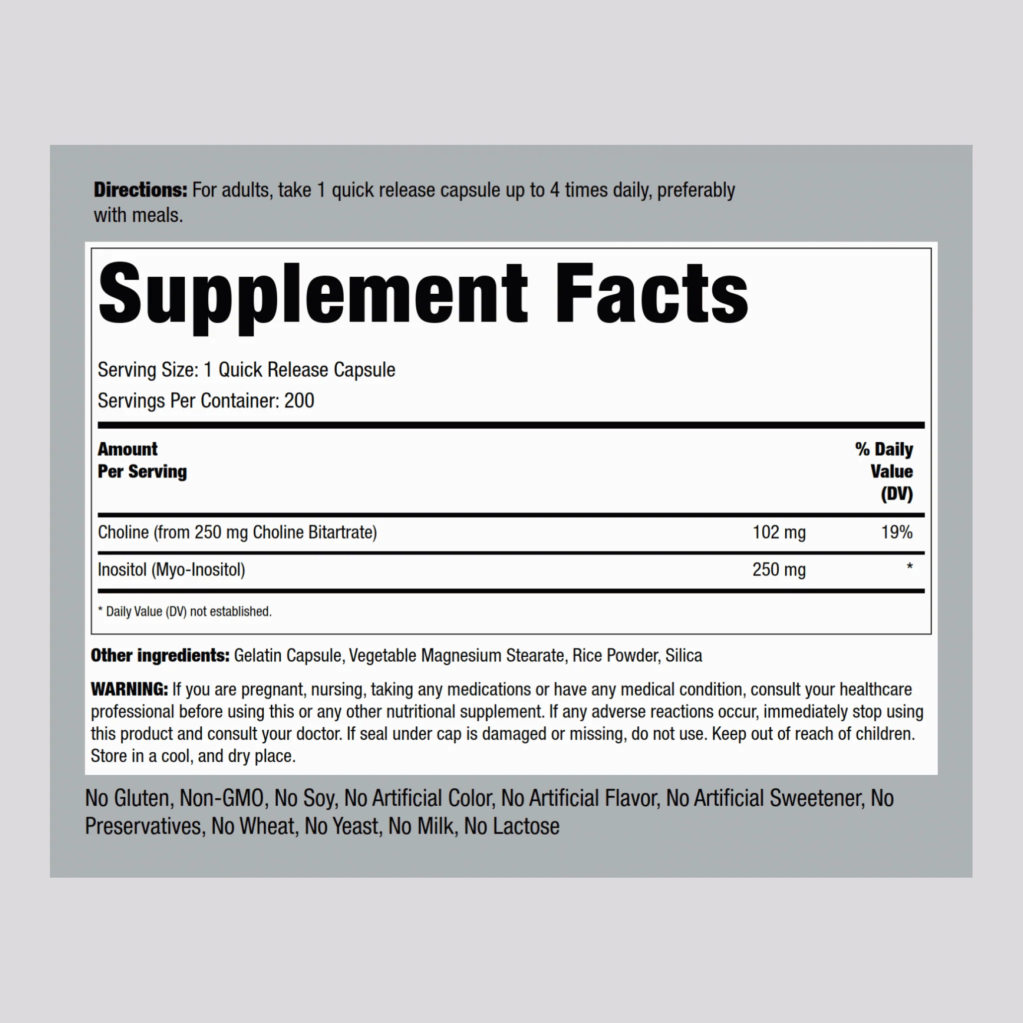 Choline Inositol, 500 mg, 200 Quick Release Capsules - Image 2