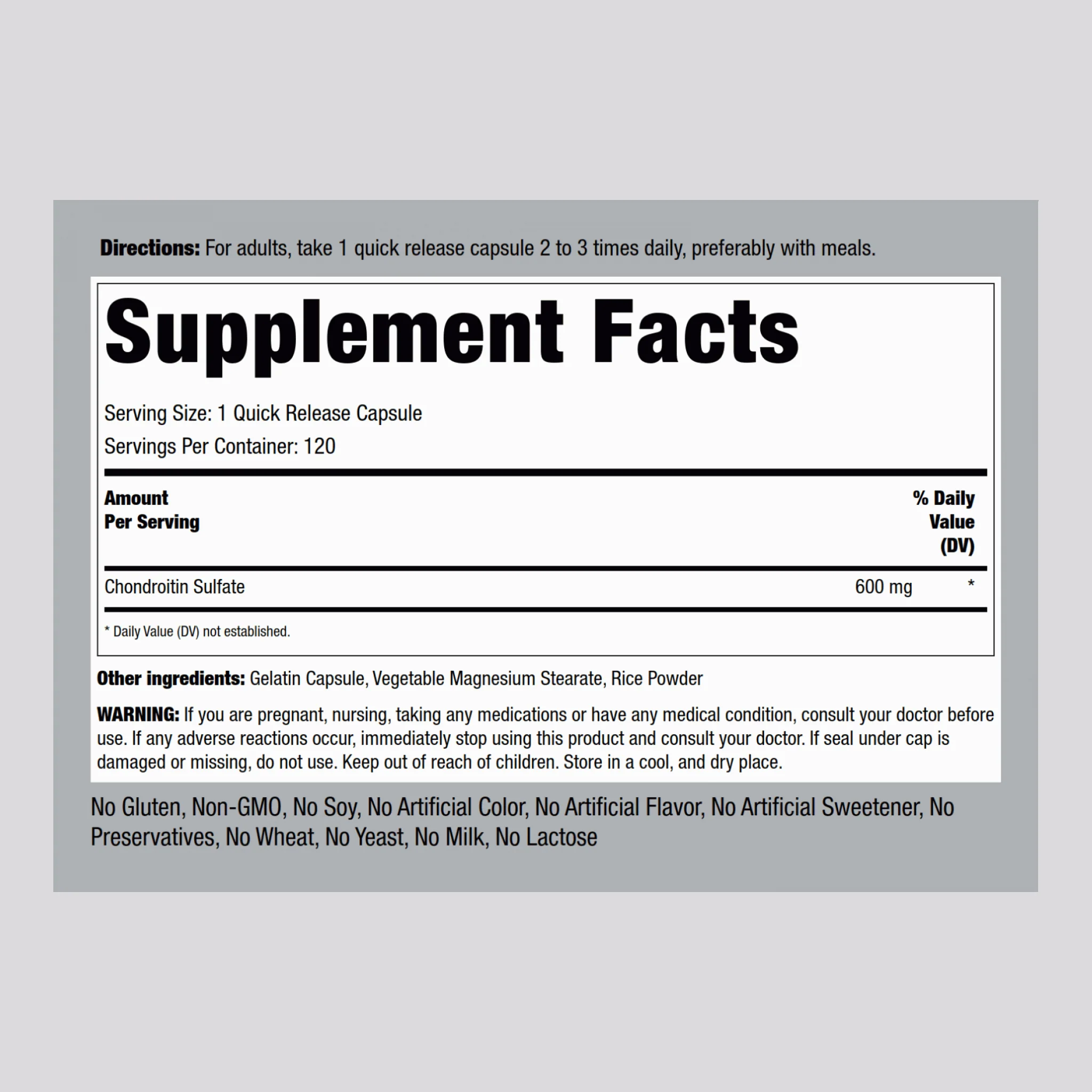 Chondroitin Sulfate, 600 mg, 120 Quick Release Capsules - Image 2