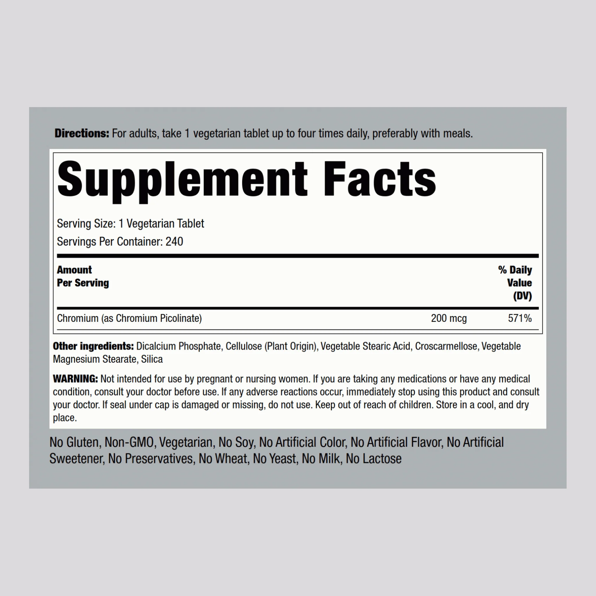 Chromium Picolinate, 200 mcg, 240 Tablets, 2  Bottles - Image 2