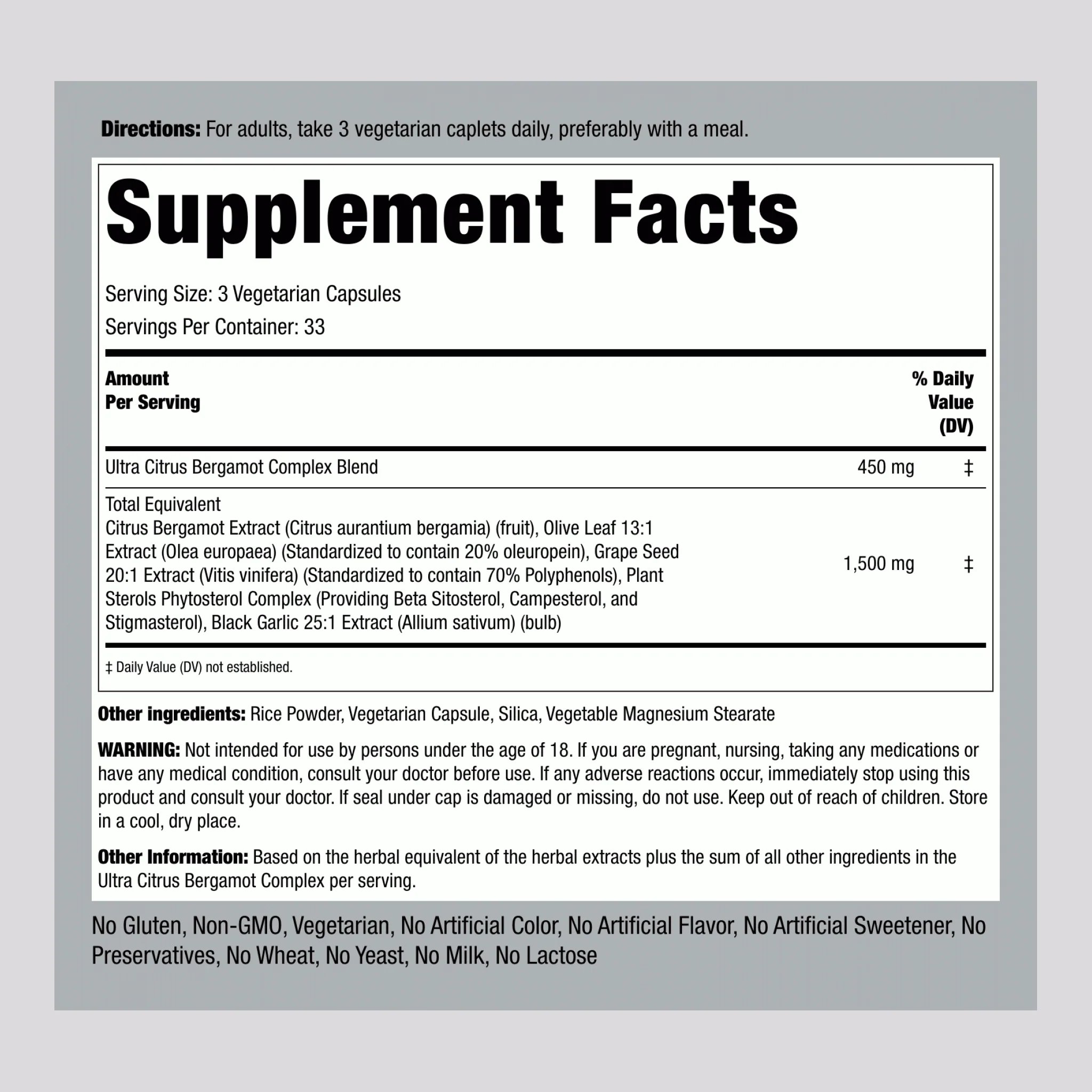 Citrus Bergamot Complex, 1500 mg (per serving), 100 Vegetarian Capsules - Image 2