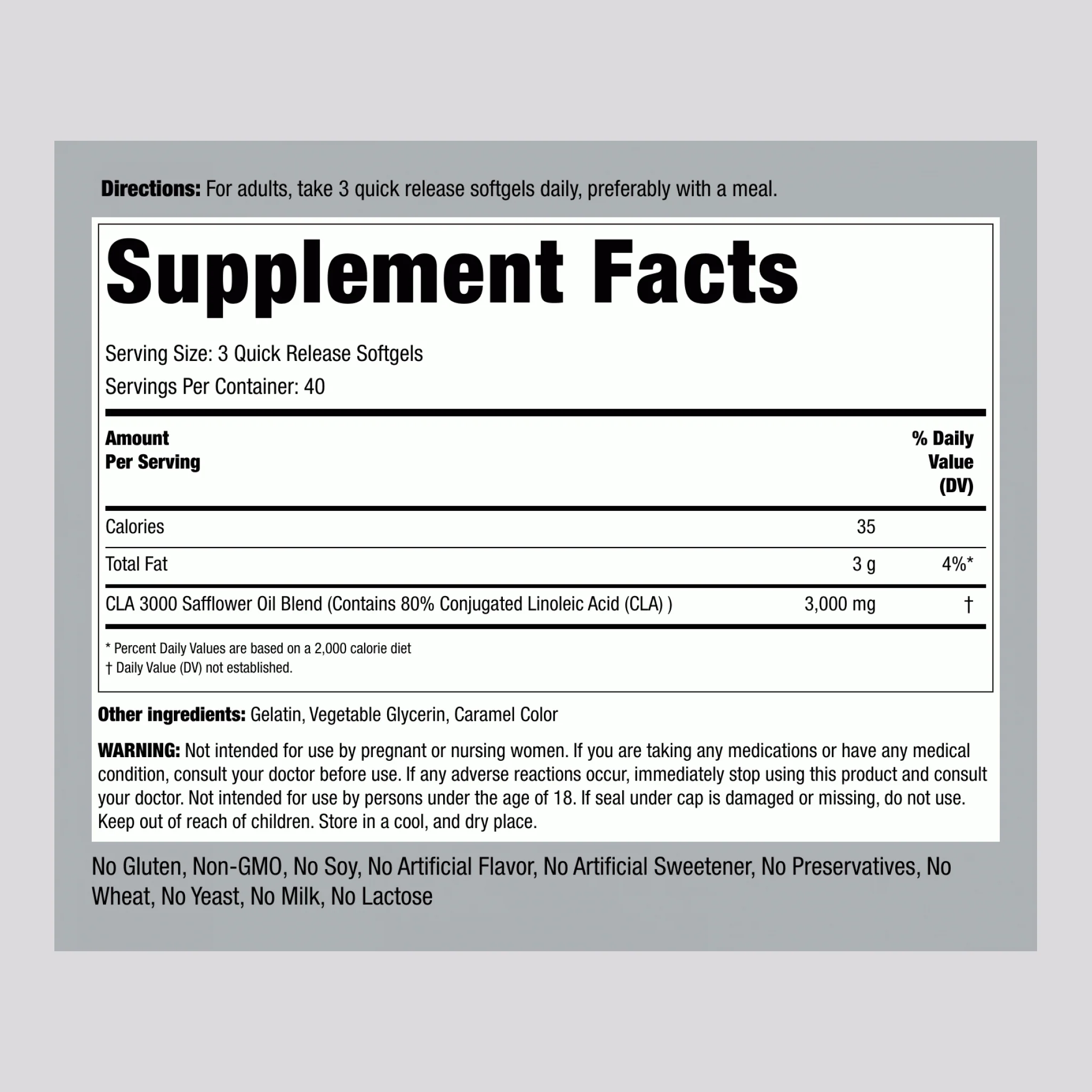CLA 3000 (Therapeutic), 3000 mg (per serving), 120 Quick Release Softgels - Image 2