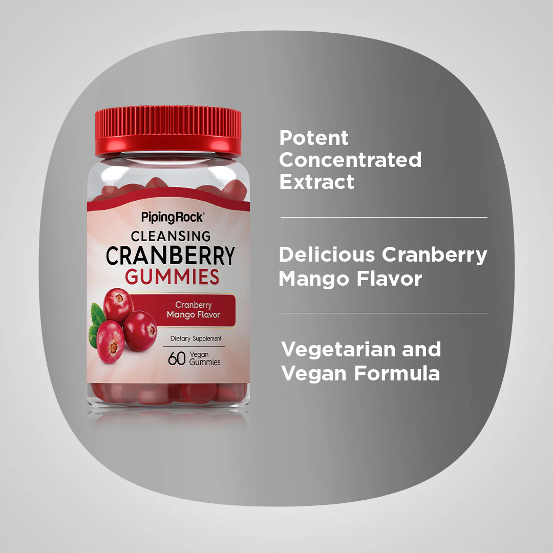 Cleansing Cranberry (Delicious Cranberry Mango), 60 Vegan Gummies - Image 3