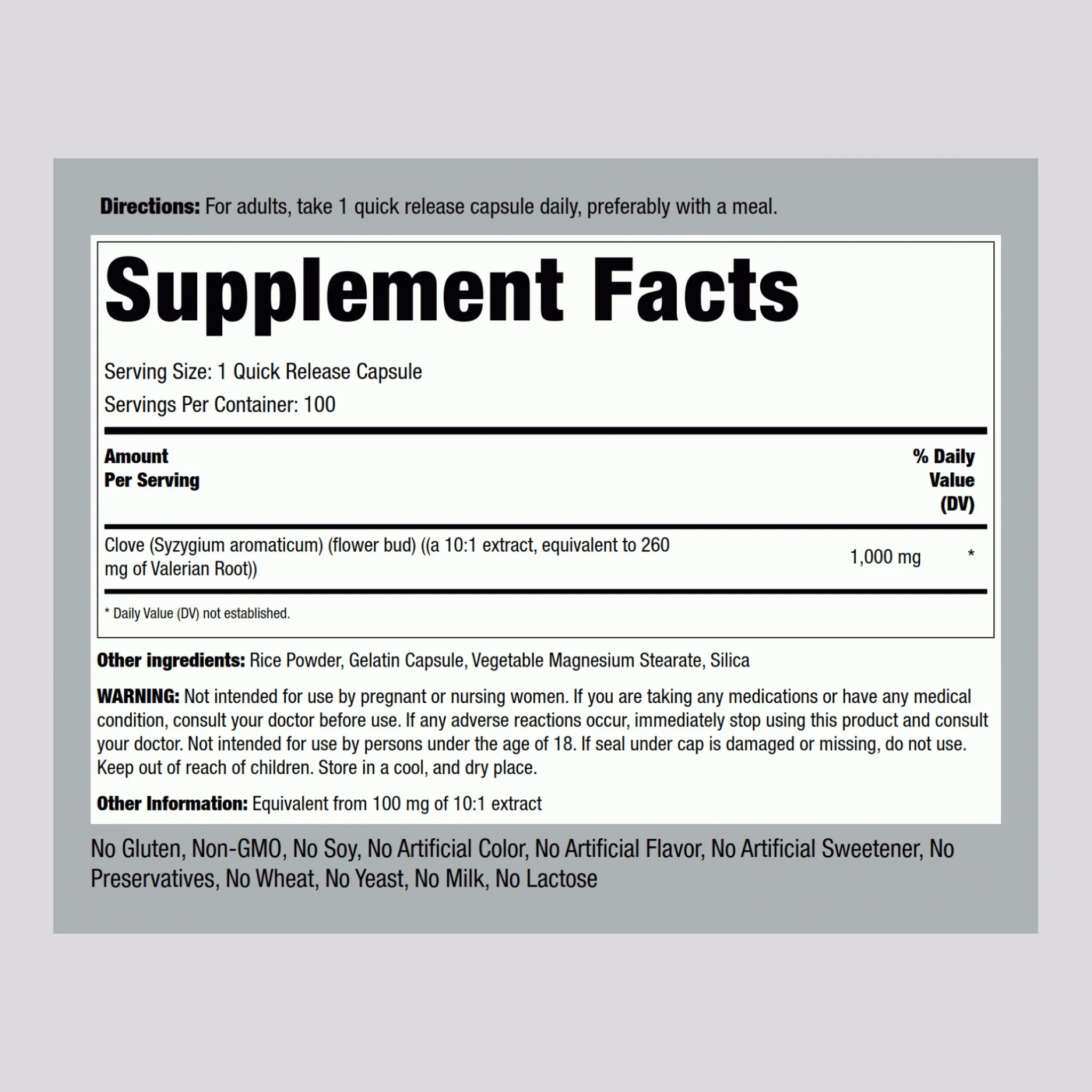 Cloves, 1000 mg, 100 Quick Release Capsules - Image 2