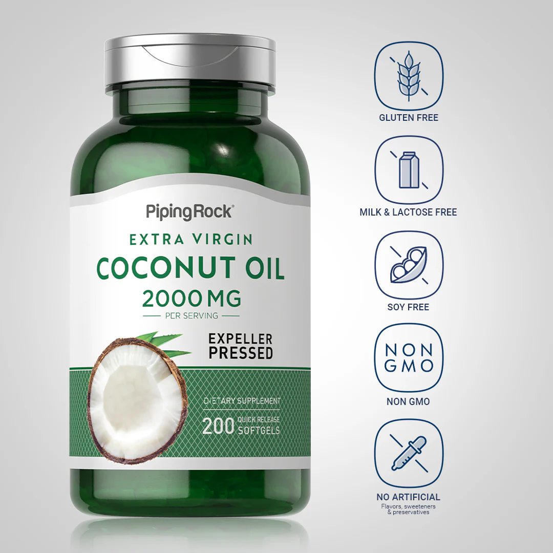 Coconut Oil (Extra Virgin), 2000 mg (per serving), 200 Quick Release Softgels - Image 5
