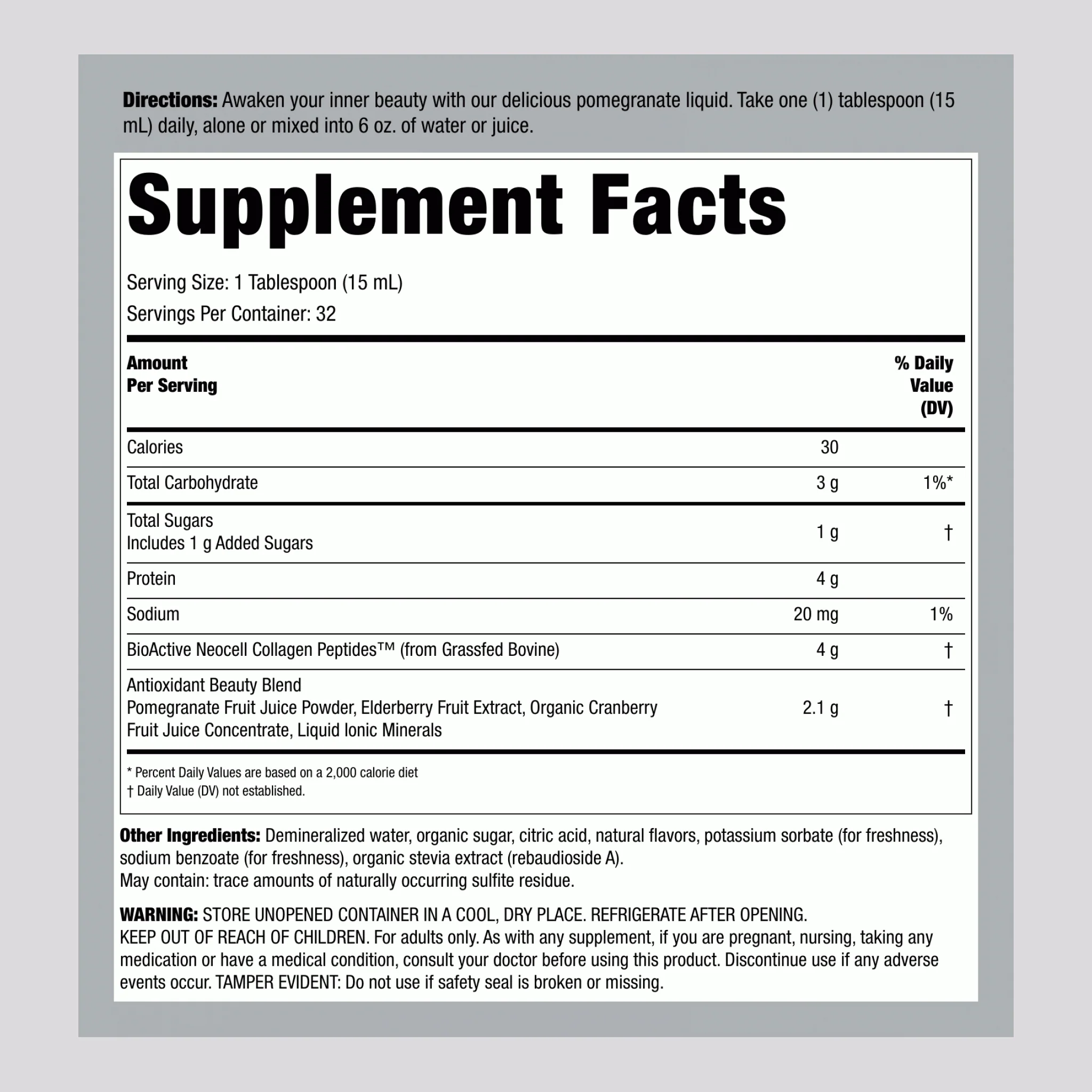 Collagen Liquid Pomegranate Flavor, 16 fl oz (473 mL) Liquid - Image 2