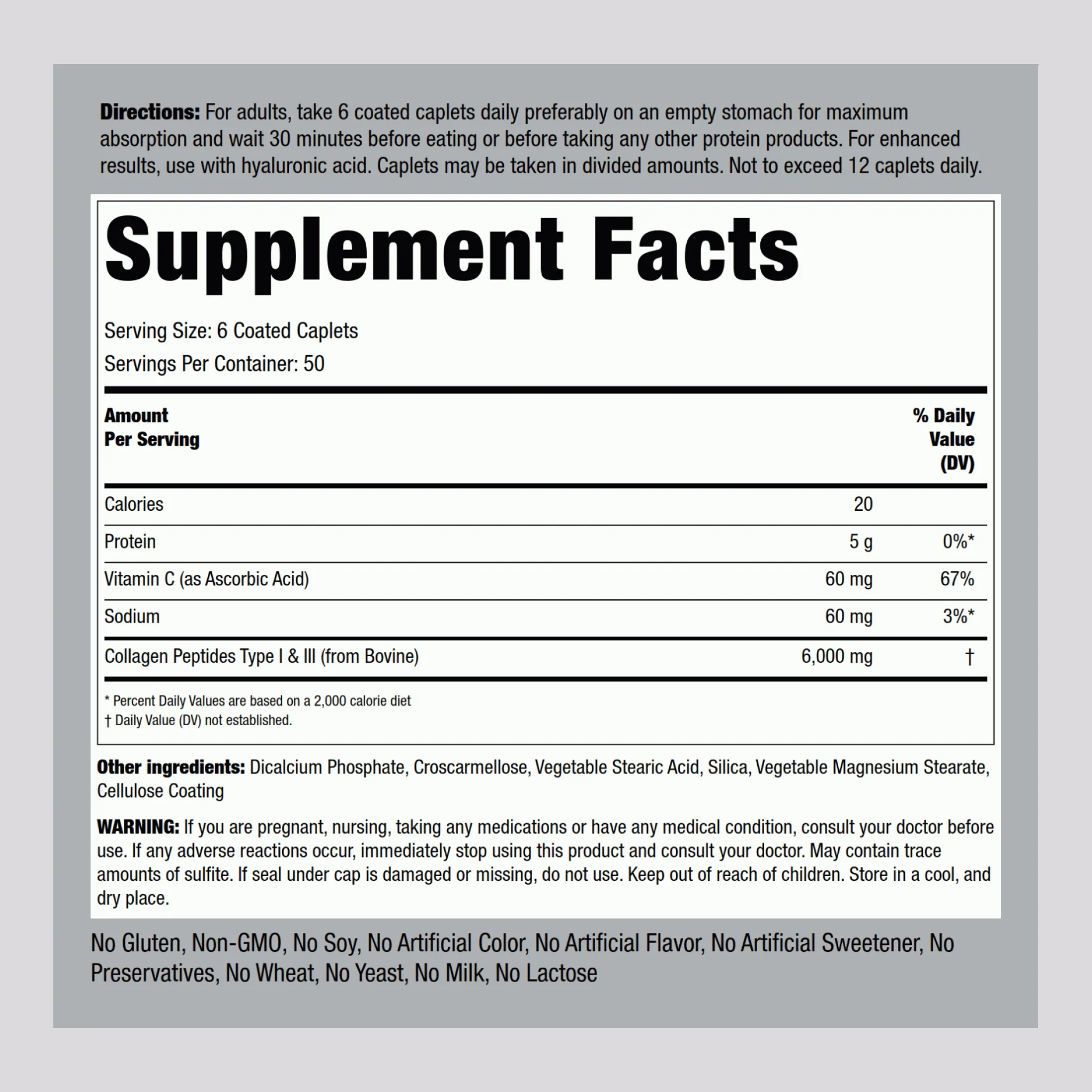 Collagen Type I & III, 6000 mg (per serving), 300 Coated Caplets - Image 2