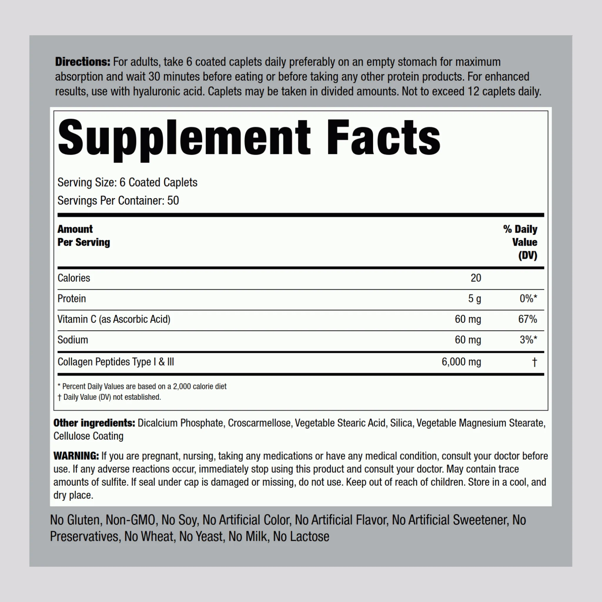 Collagen Type I & III, 6000 mg (per serving), 300 Coated Caplets, 2  Bottles - Image 2